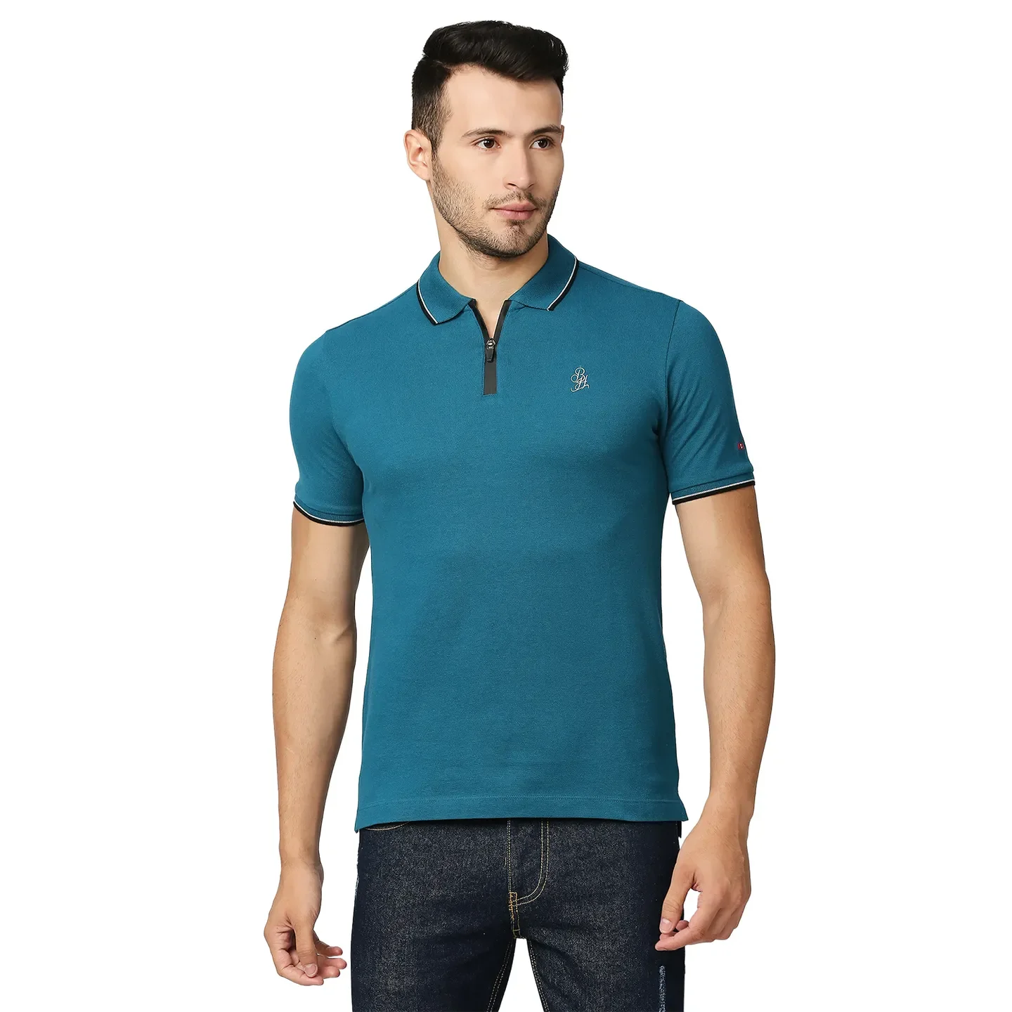 Teal Regular Fit Men's Polo T-Shirt by Being Human Clothing