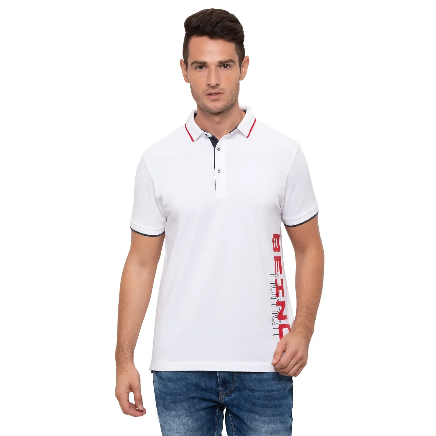 White Regular Fit Men's Polo T-Shirt by Being Human Clothing