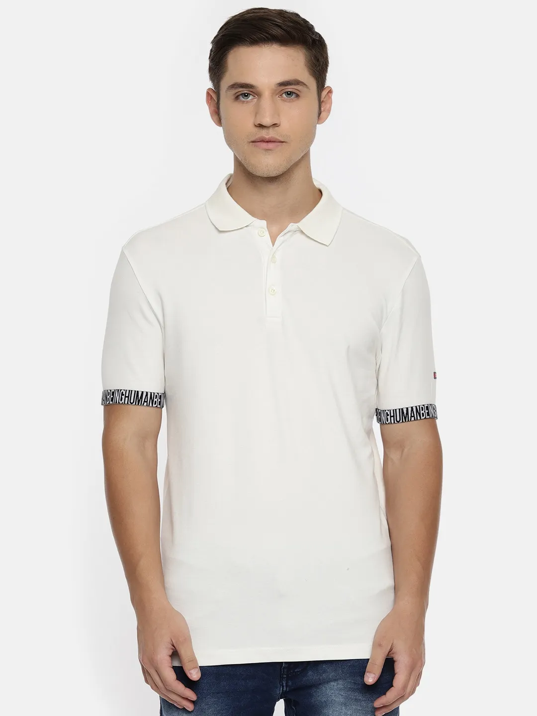 White Regular Fit Men's Polo T-Shirt by Being Human Clothing