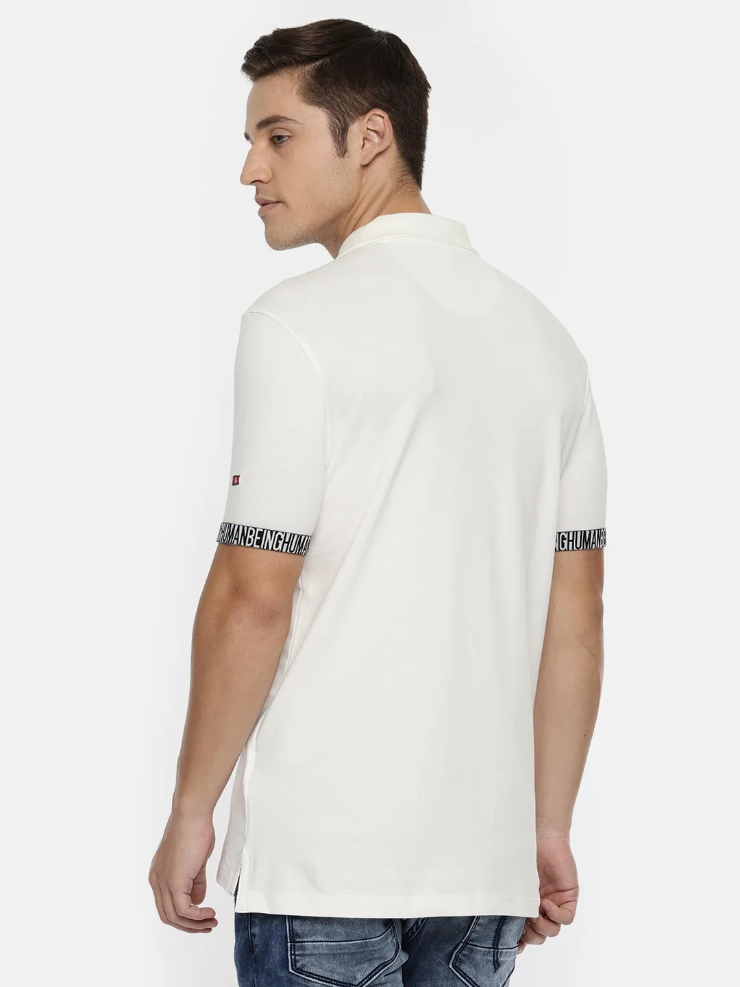 White Regular Fit Men's Polo T-Shirt by Being Human Clothing - Image 3