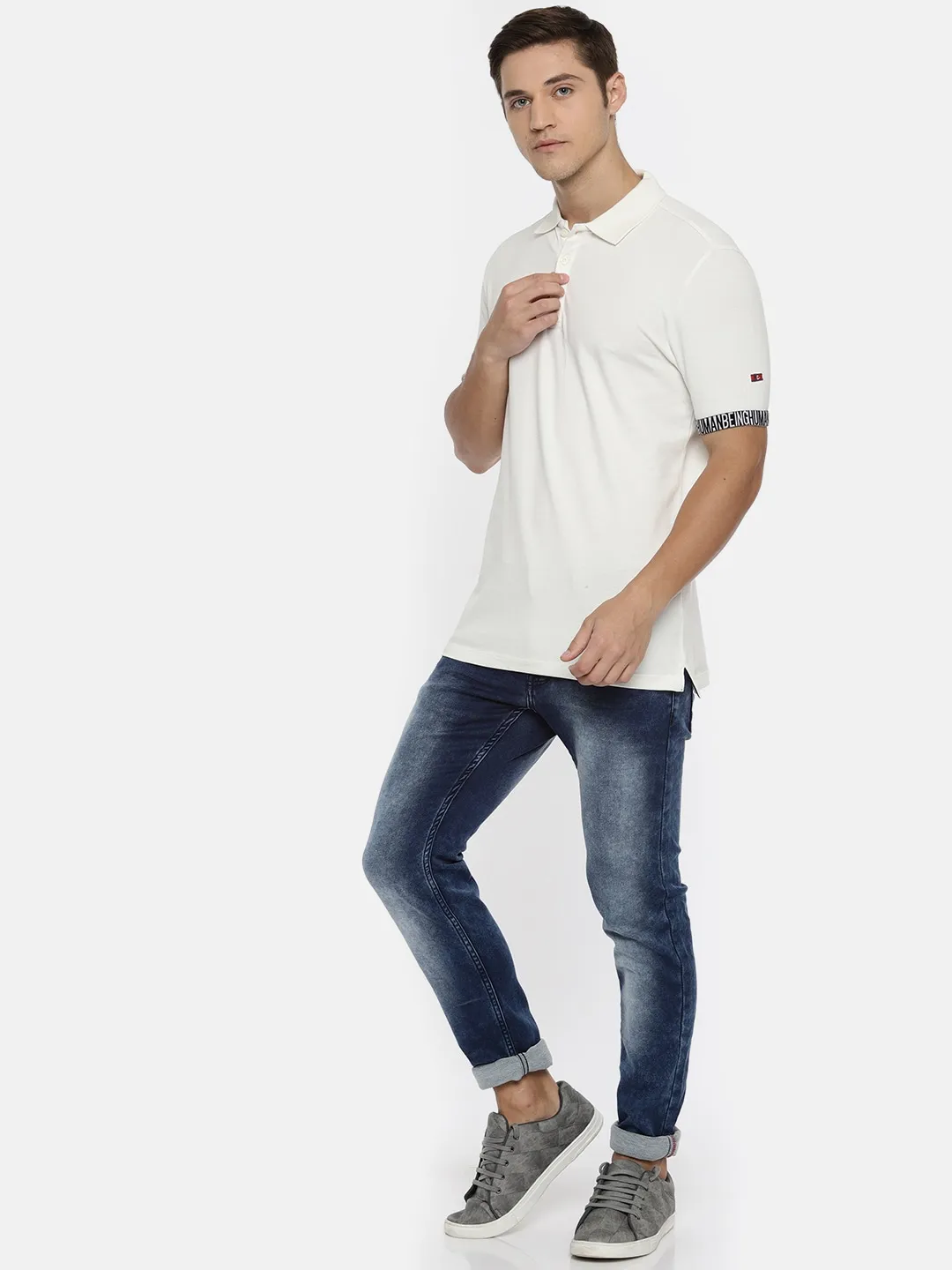 White Regular Fit Men's Polo T-Shirt by Being Human Clothing - Image 5