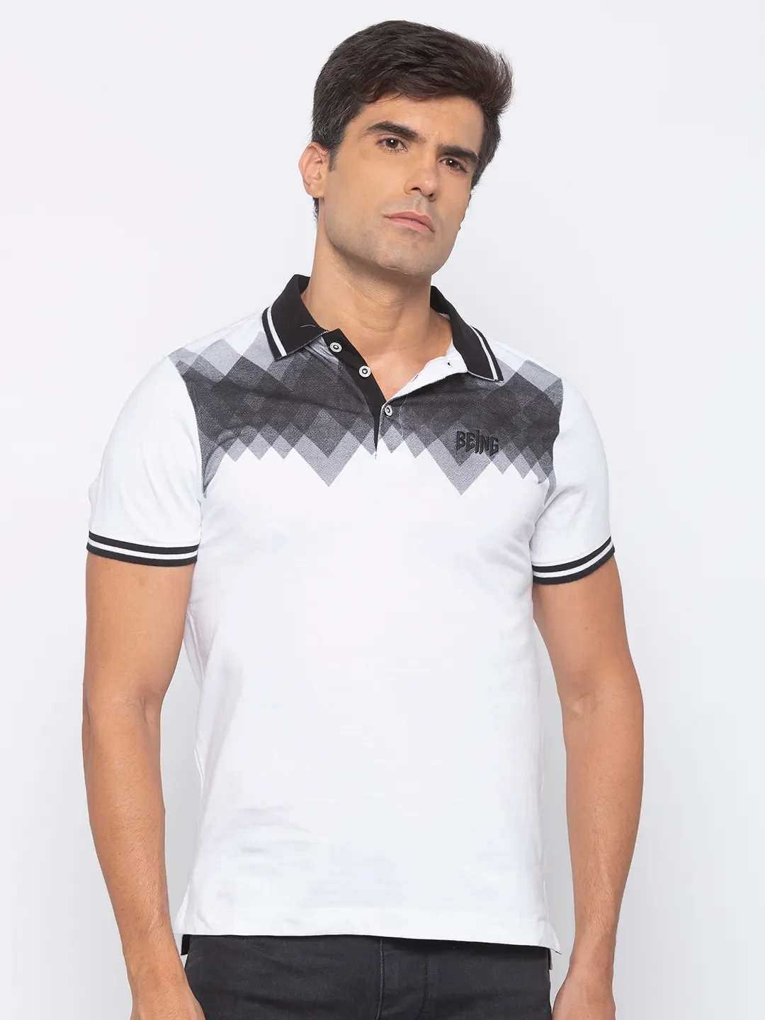 White Regular Fit Men's Polo T-Shirt by Being Human Clothing