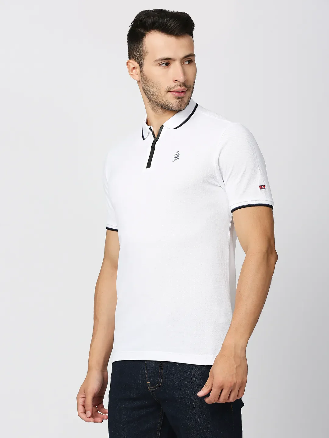 White Regular Fit Men's Polo T-Shirt by Being Human Clothing - Image 2