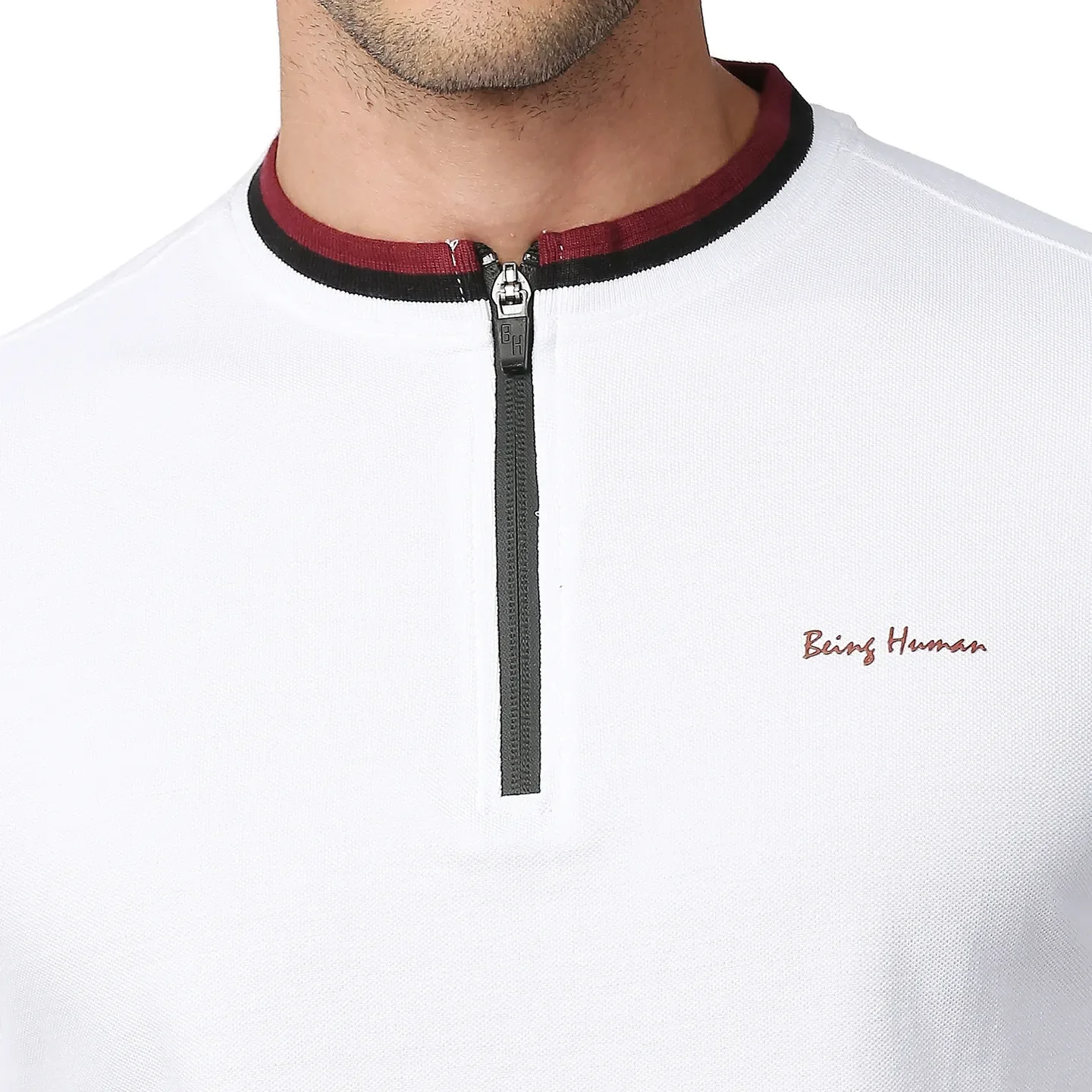 White Regular Fit Men's Polo T-Shirt by Being Human Clothing - Image 5