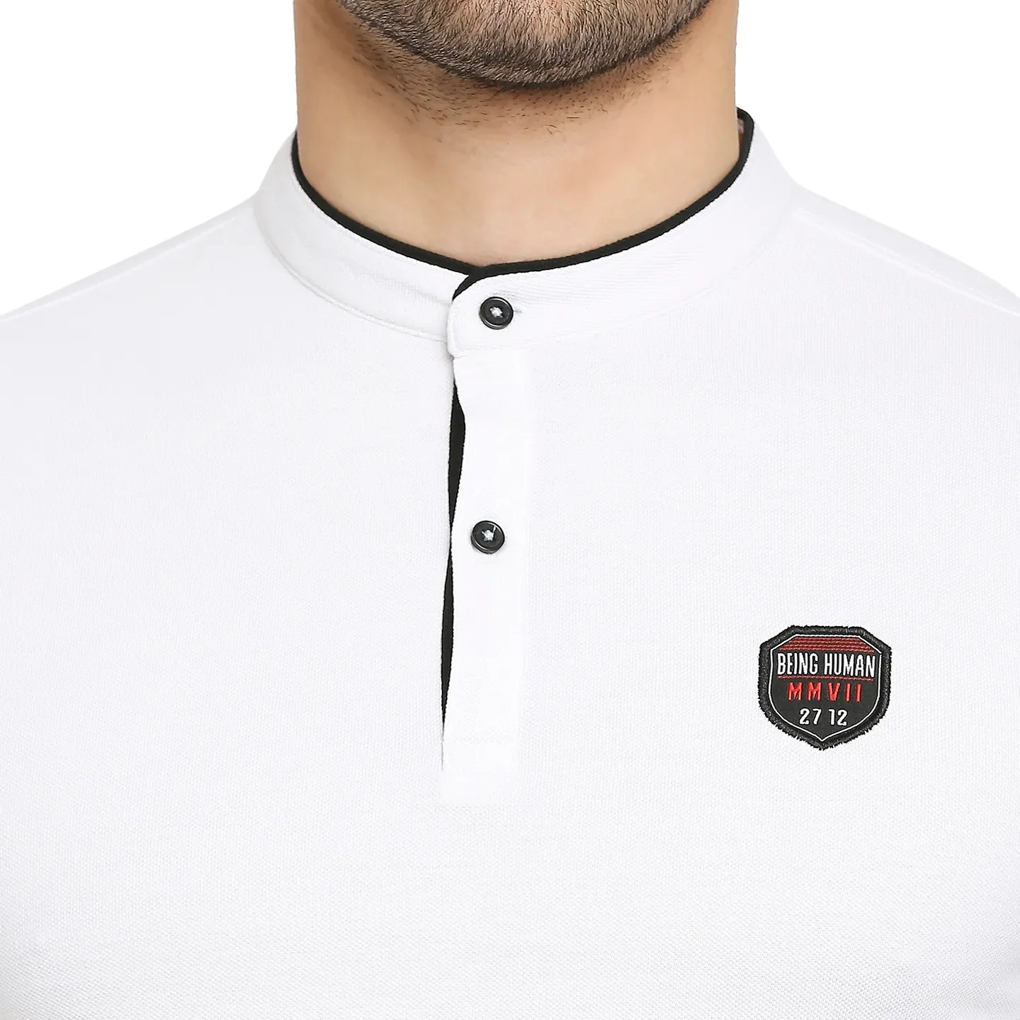 White Regular Fit Men's Polo T-Shirt by Being Human Clothing - Image 5