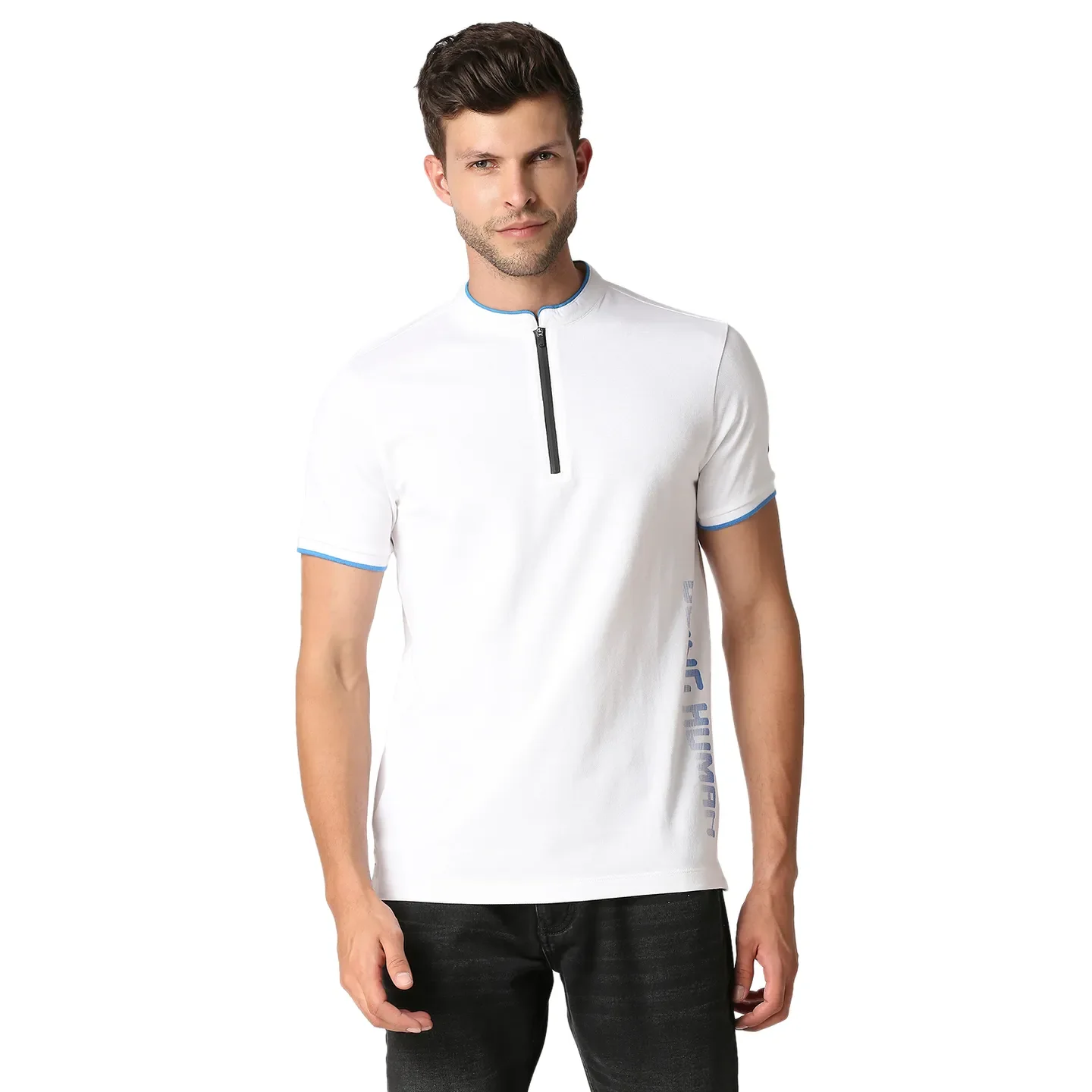 White Slim Straight Fit Men's Polo T-Shirt by Being Human Clothing