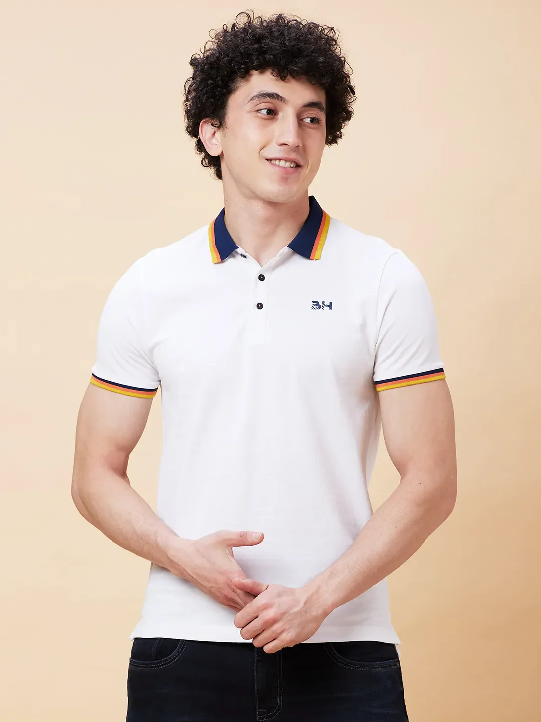 White Regular Fit Men's Polo T-Shirt by Being Human Clothing