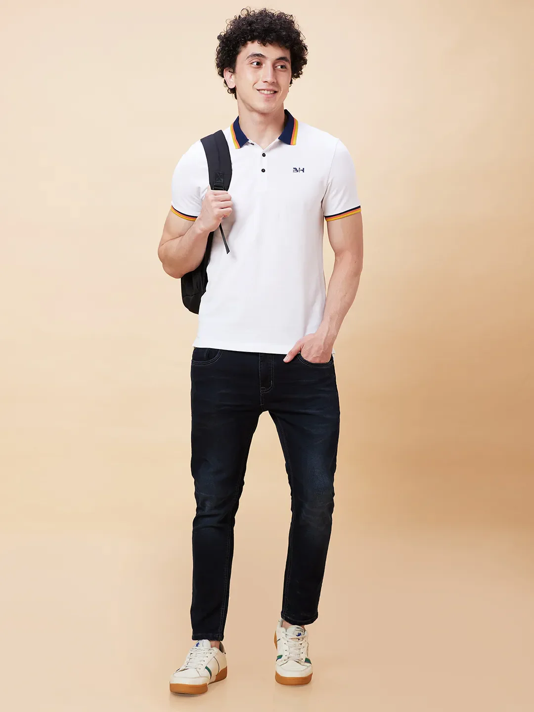 White Regular Fit Men's Polo T-Shirt by Being Human Clothing - Image 6