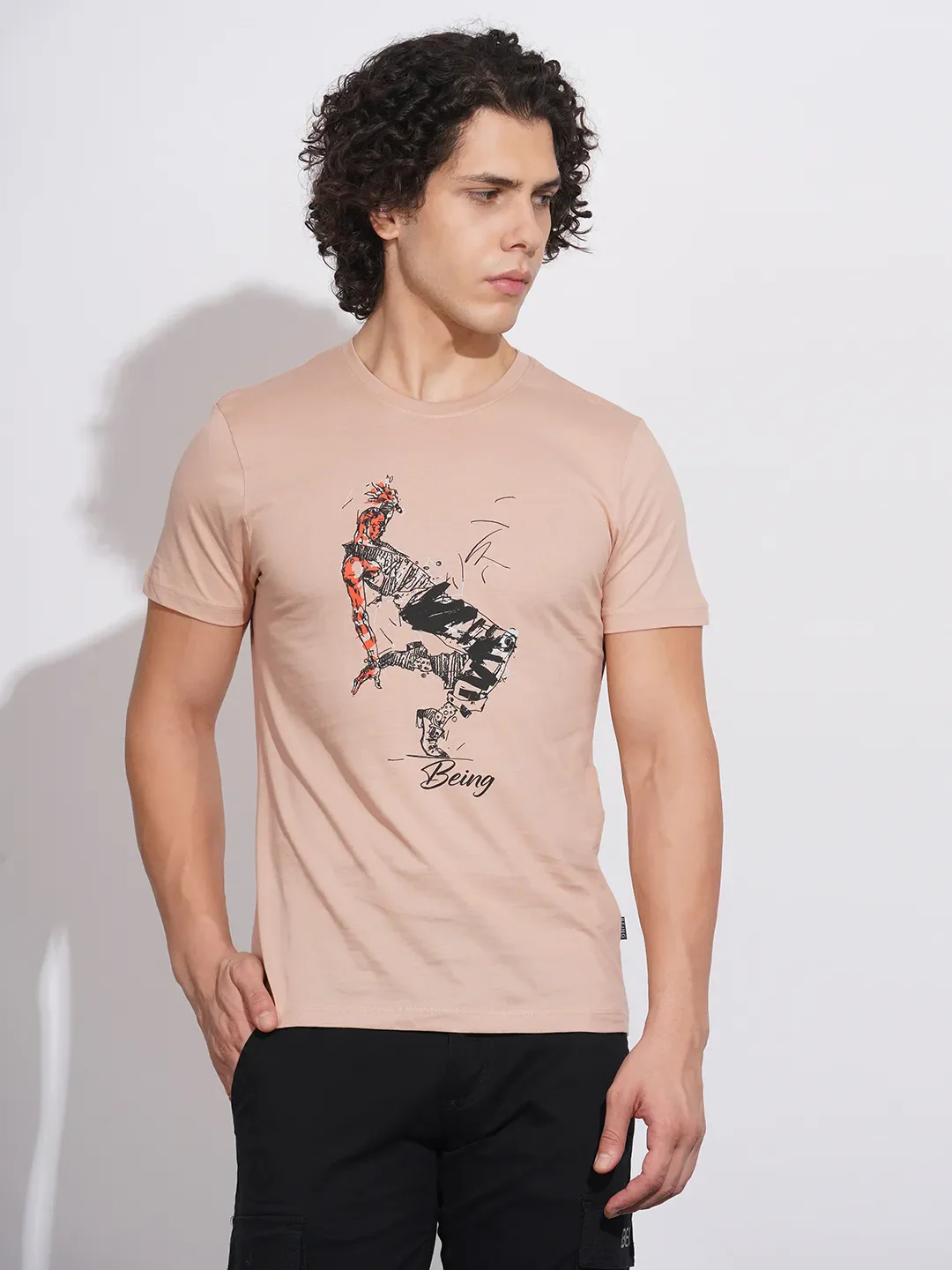 Beige Regular Fit Men's T-Shirt by Being Human Clothing
