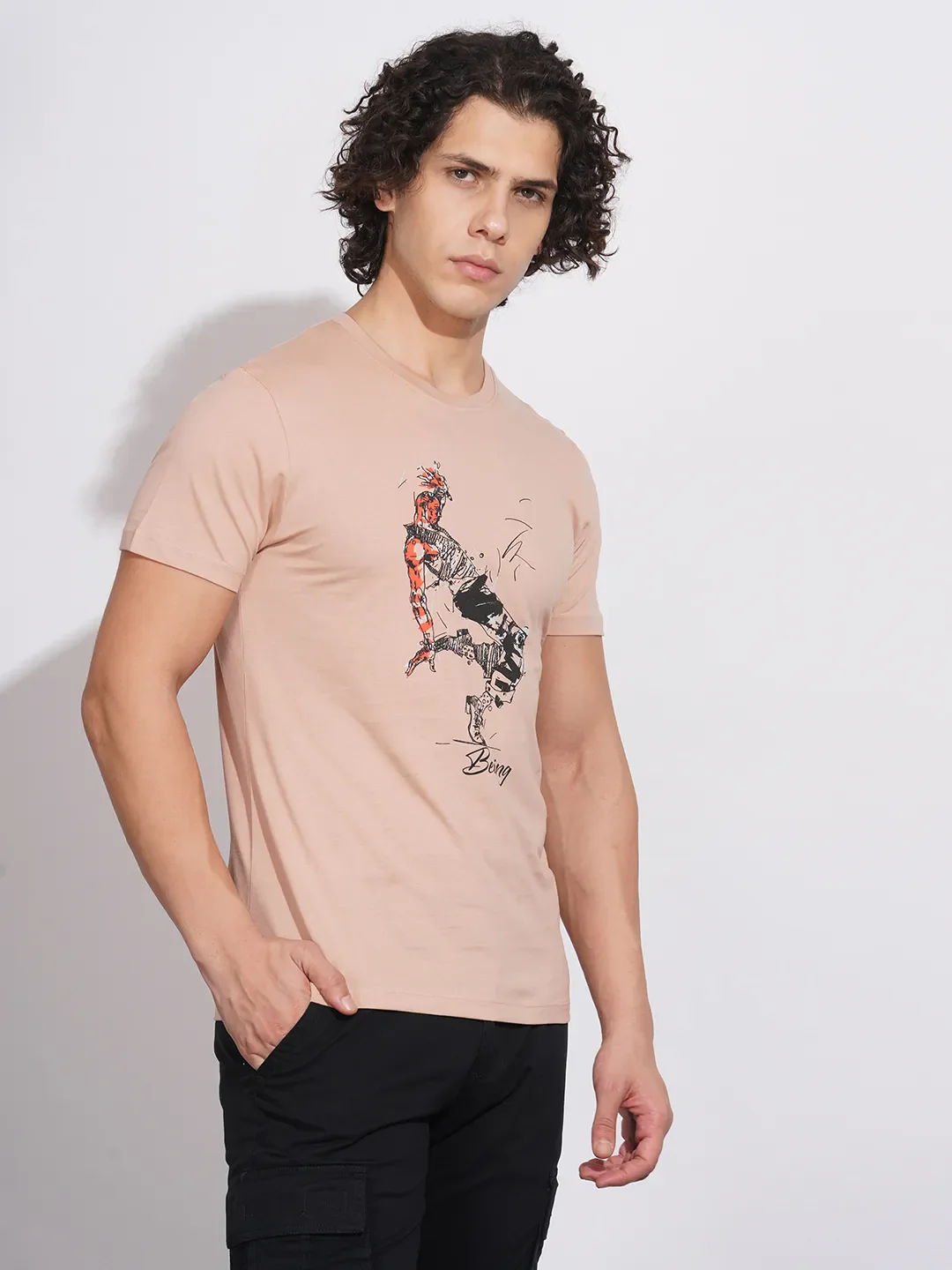 Beige Regular Fit Men's T-Shirt by Being Human Clothing - Image 2