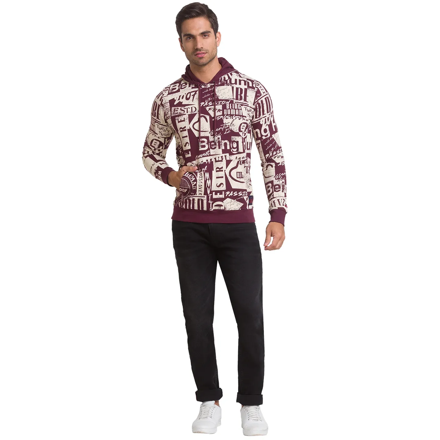 Purple Regular Fit Round Neck Long Sleeves Cotton Men's Hoodie by Being Human Clothing - Image 3
