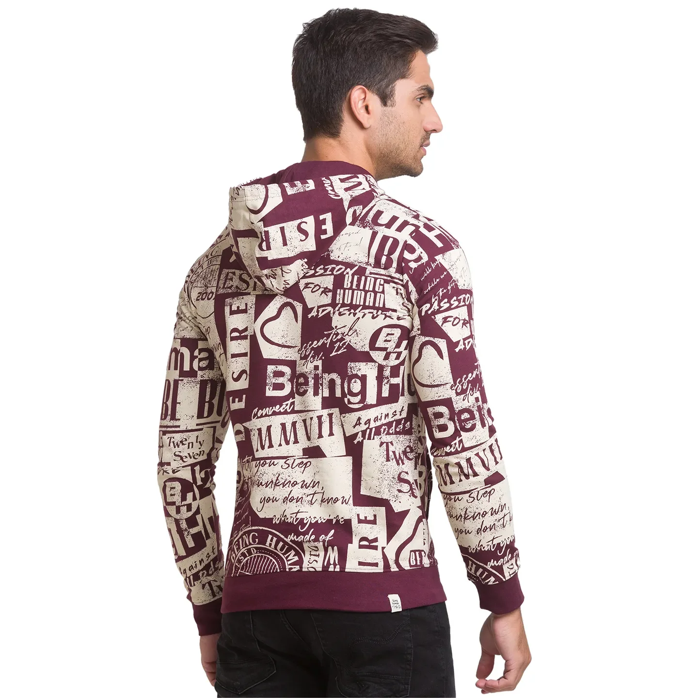 Purple Regular Fit Round Neck Long Sleeves Cotton Men's Hoodie by Being Human Clothing - Image 4