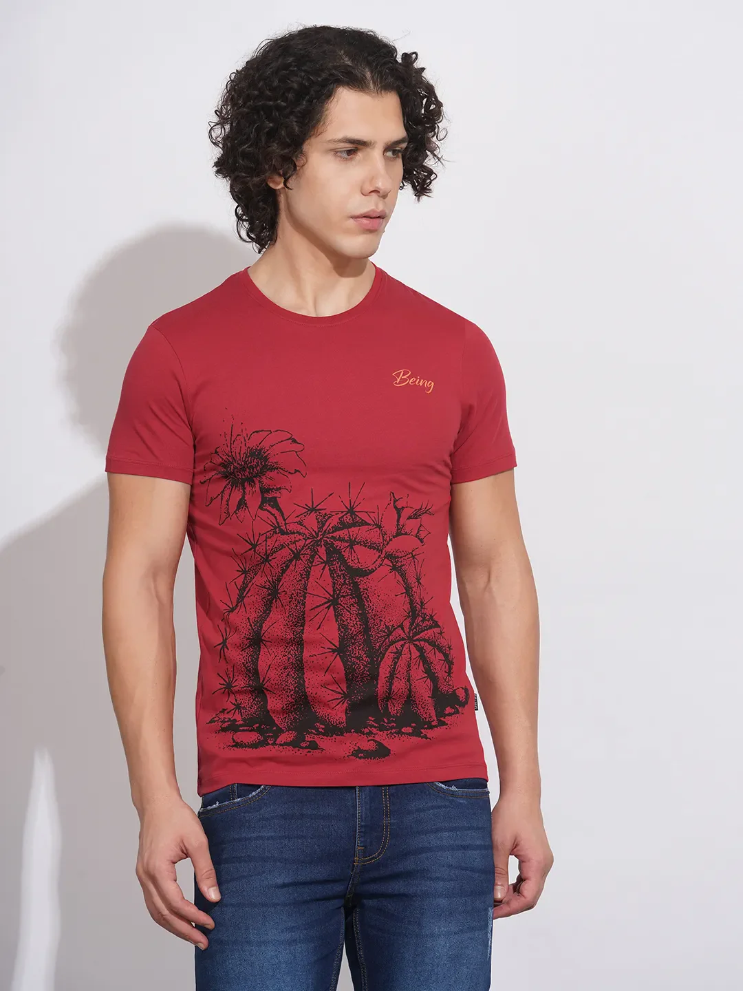 Red Regular Fit Men's T-Shirt by Being Human Clothing