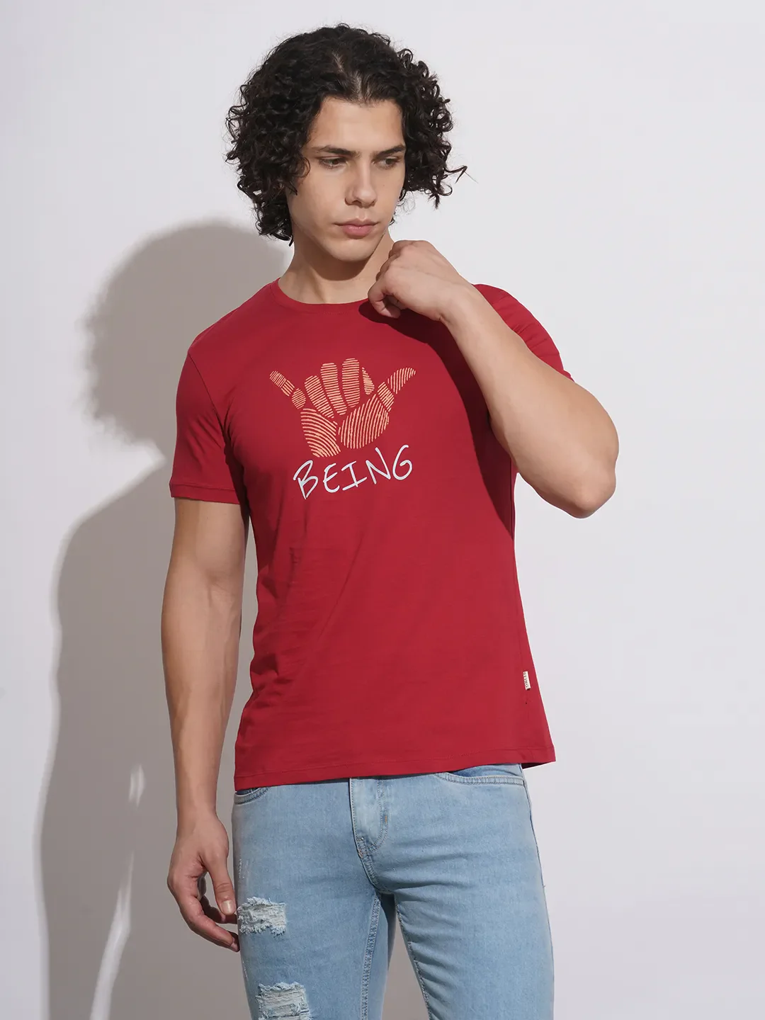 Red Regular Fit Men's T-Shirt by Being Human Clothing