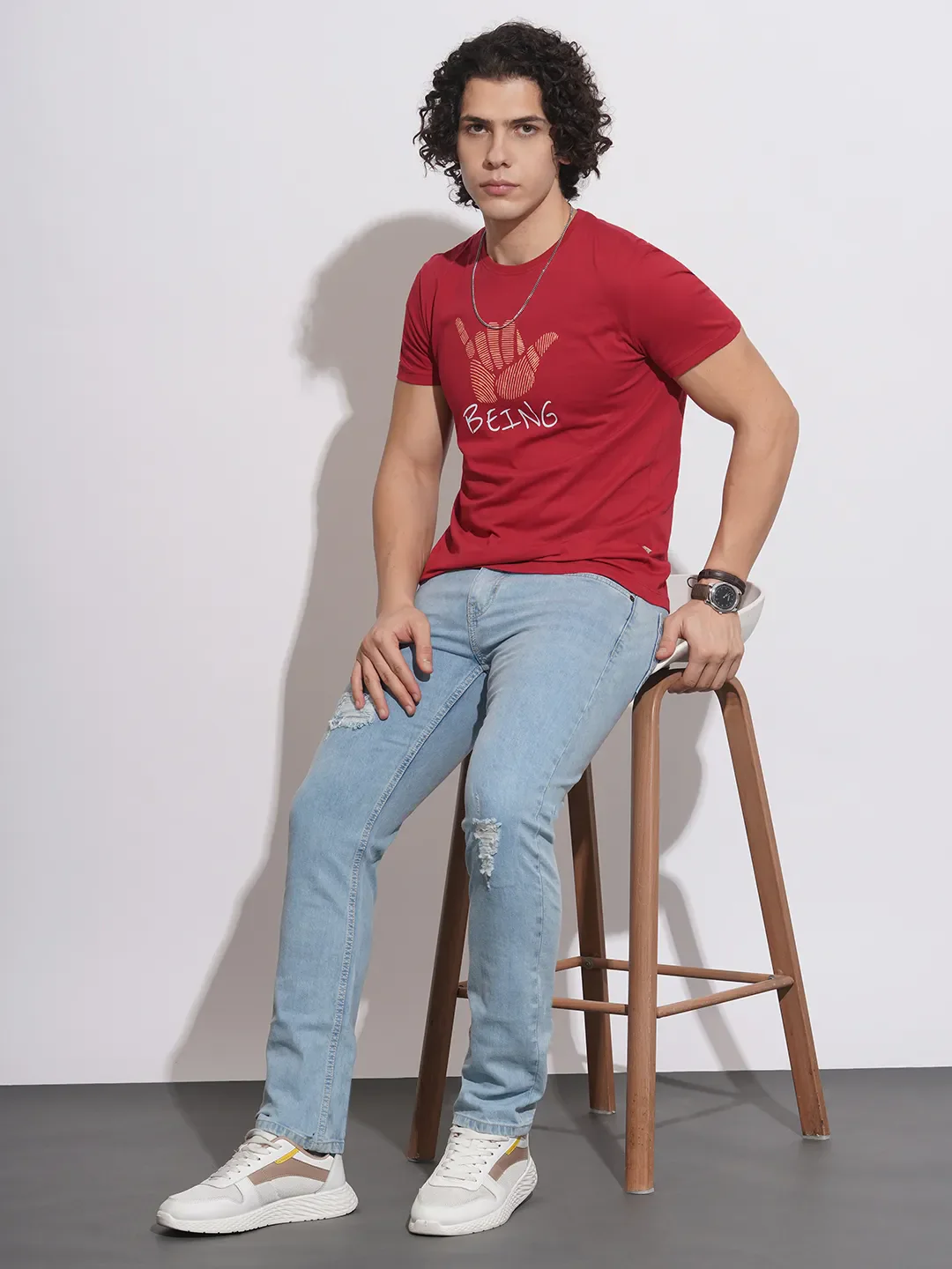 Red Regular Fit Men's T-Shirt by Being Human Clothing - Image 4