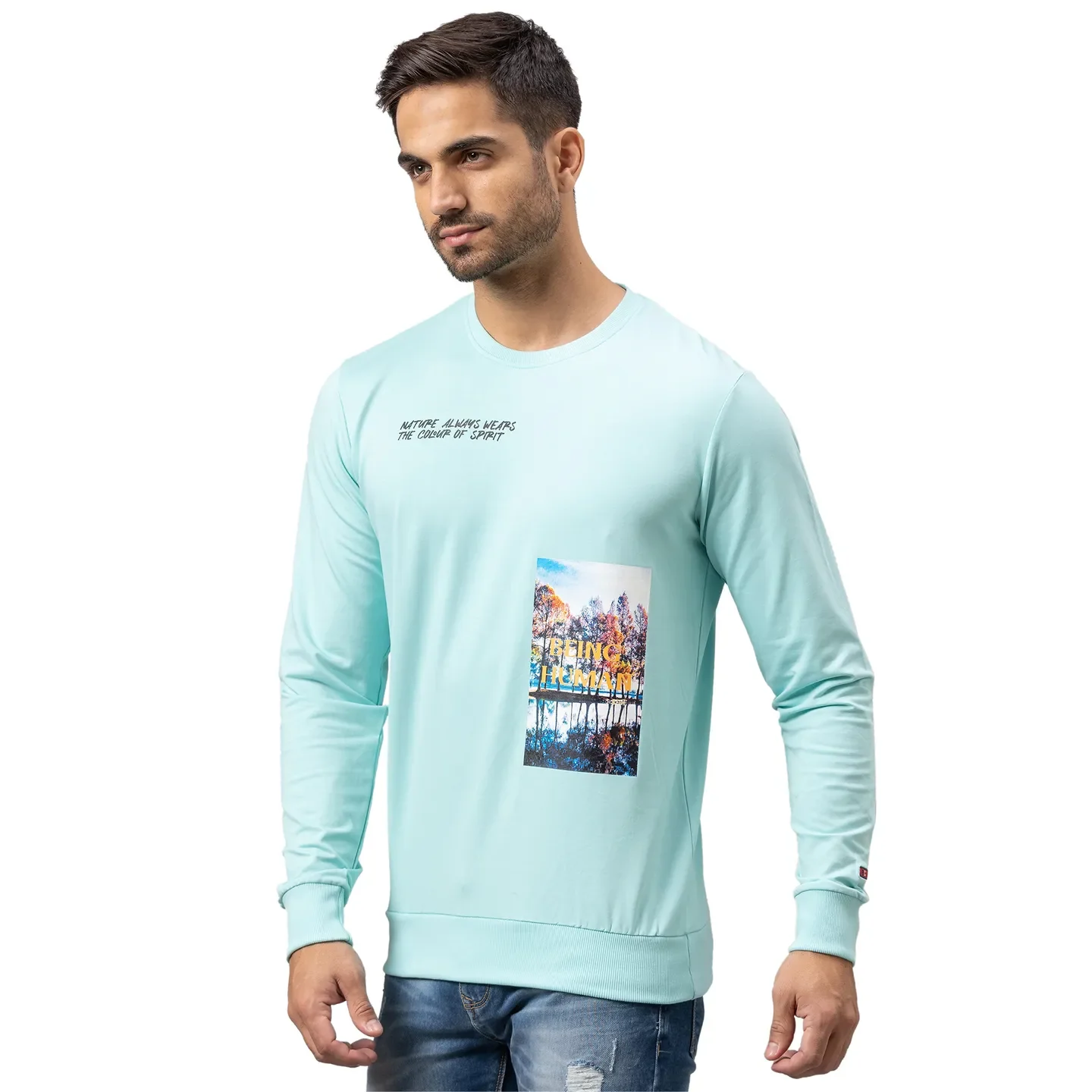 Aqua Green Regular Fit Men's Sweatshirt by Being Human Clothing - Image 4