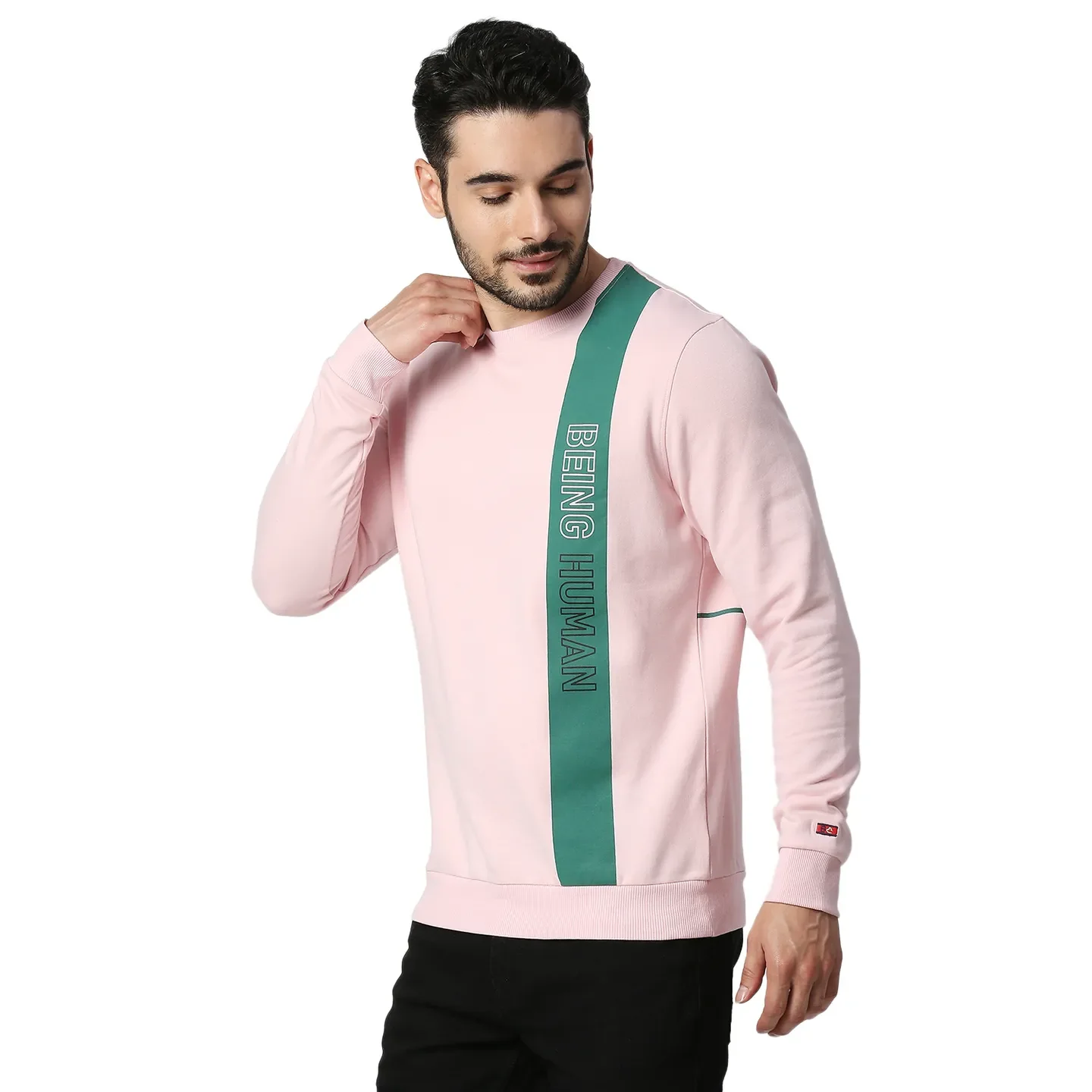 Pink Regular Fit Round Neck Long Sleeves Cotton Men's Sweatshirt by Being Human Clothing - Image 2