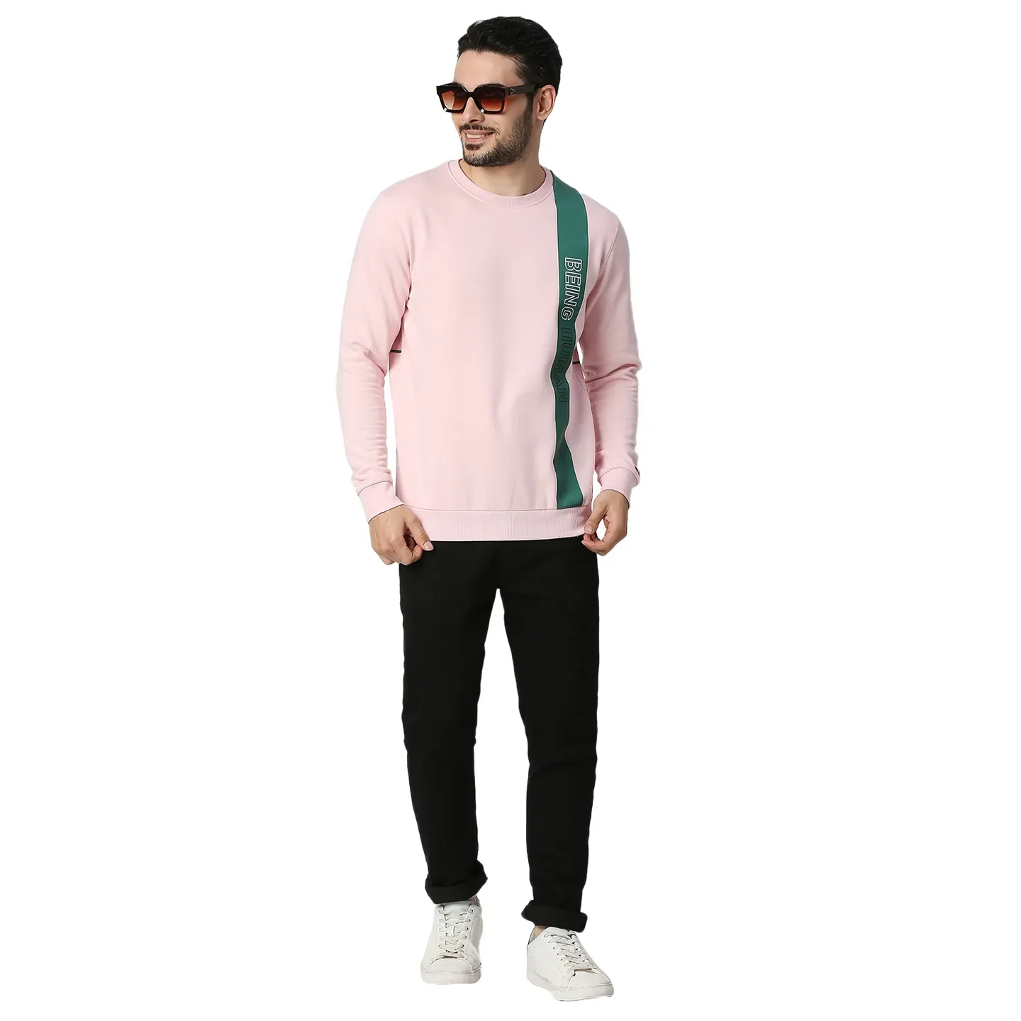Pink Regular Fit Round Neck Long Sleeves Cotton Men's Sweatshirt by Being Human Clothing - Image 5