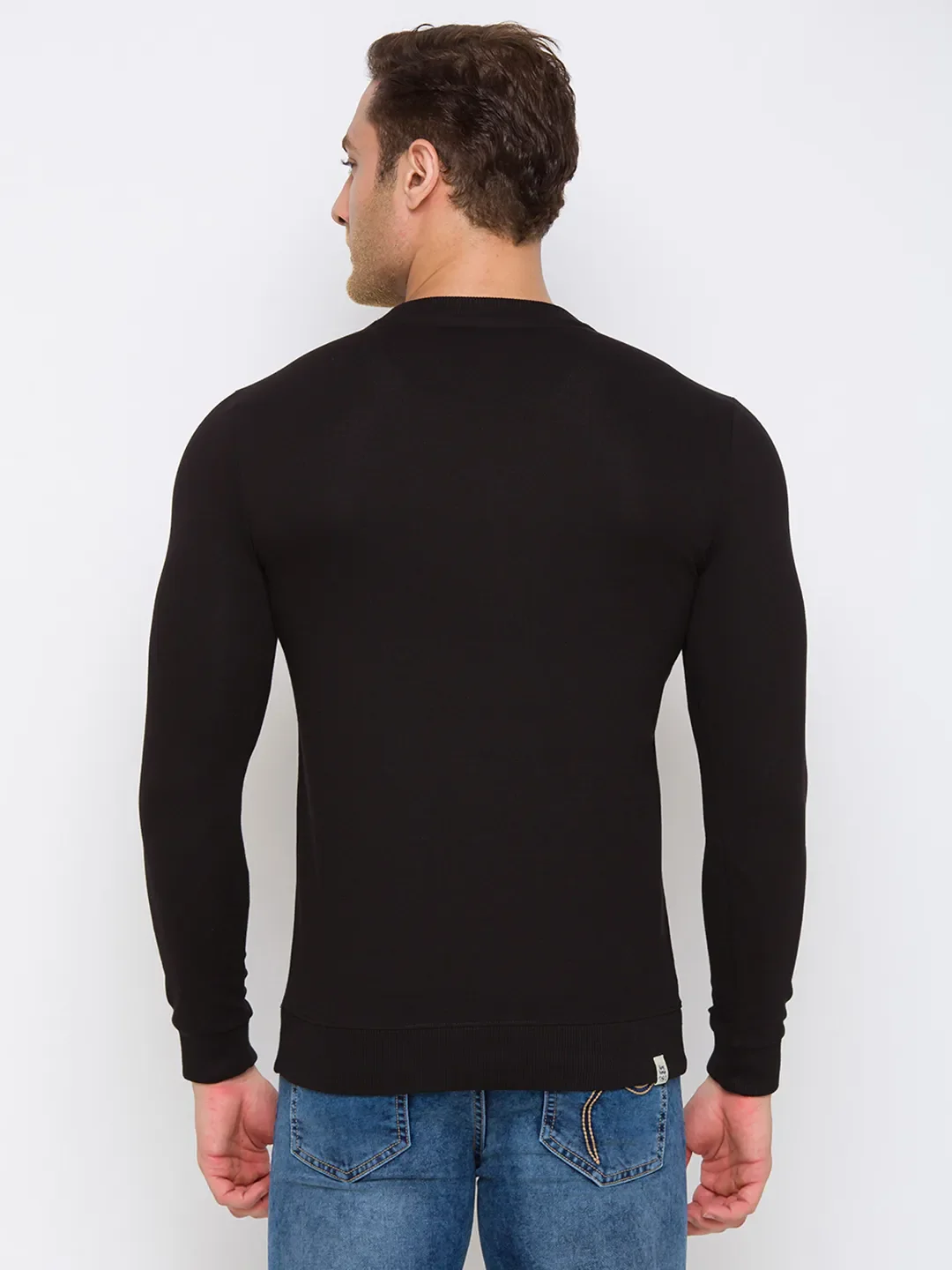 Black Regular Fit Round Neck Long Sleeves Cotton Men's Sweatshirt by Being Human Clothing - Image 3