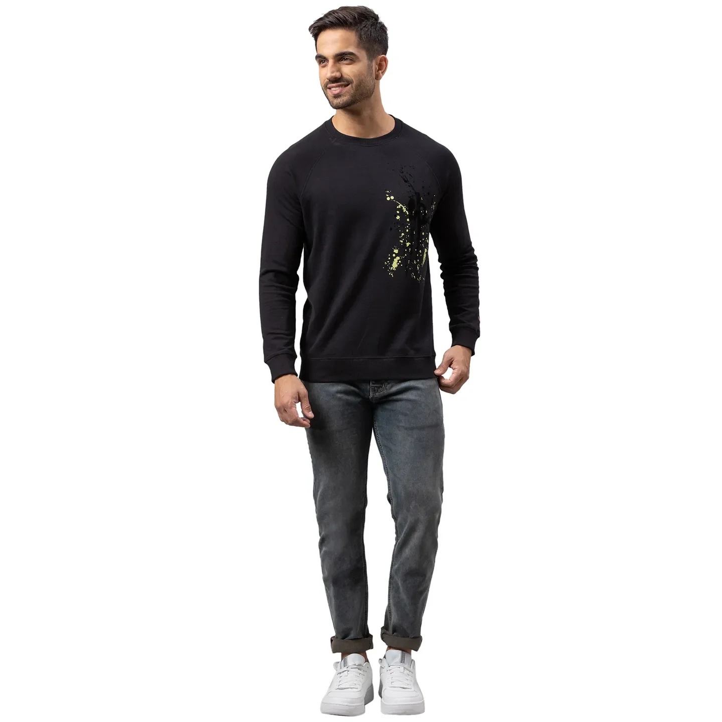 Black Regular Fit Round Neck Long Sleeves Cotton Men's Sweatshirt by Being Human Clothing - Image 2
