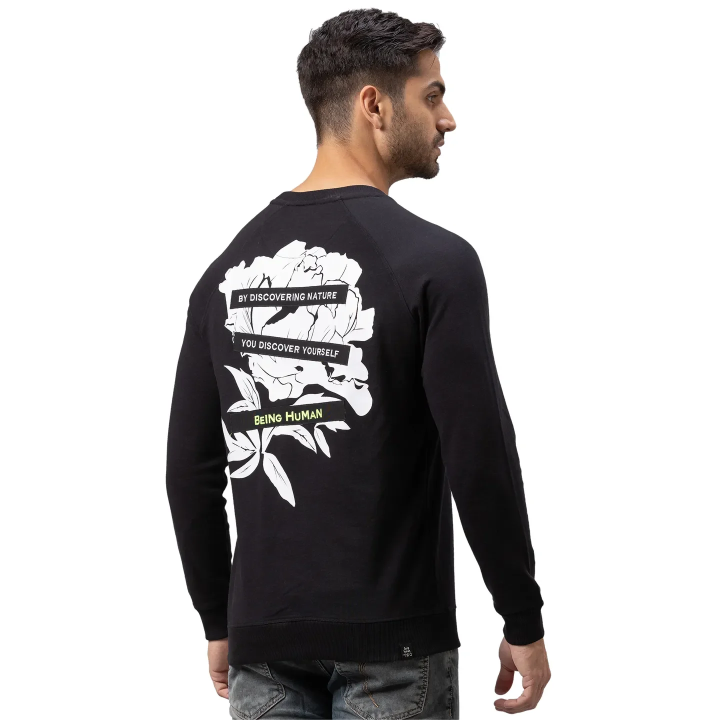 Black Regular Fit Round Neck Long Sleeves Cotton Men's Sweatshirt by Being Human Clothing - Image 3