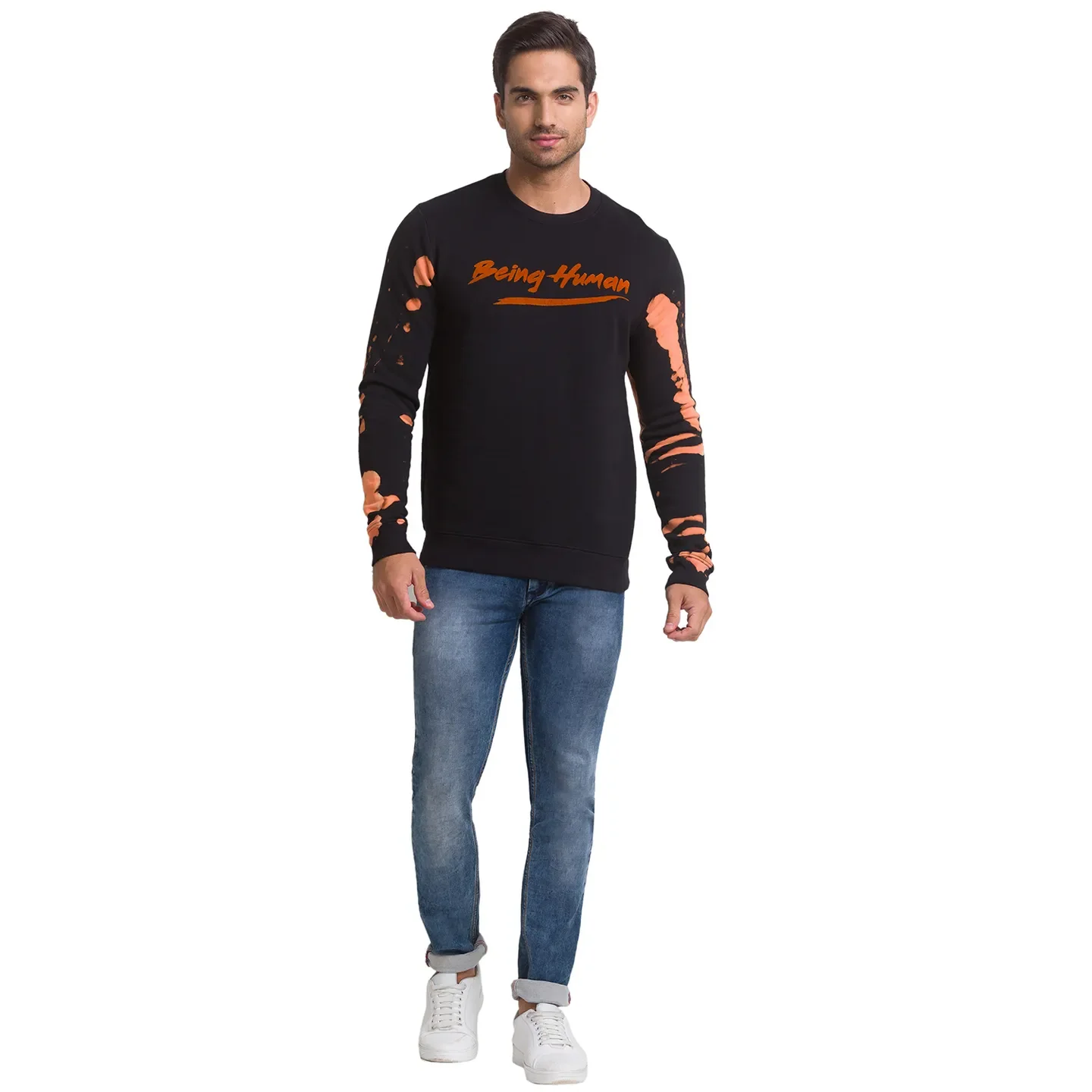 Black Regular Fit Round Neck Long Sleeves Cotton Men's Sweatshirt by Being Human Clothing - Image 4