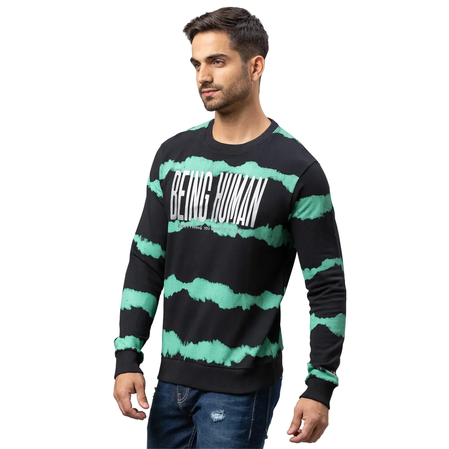 Black Regular Fit Round Neck Long Sleeves Cotton Men's Sweatshirt by Being Human Clothing - Image 4