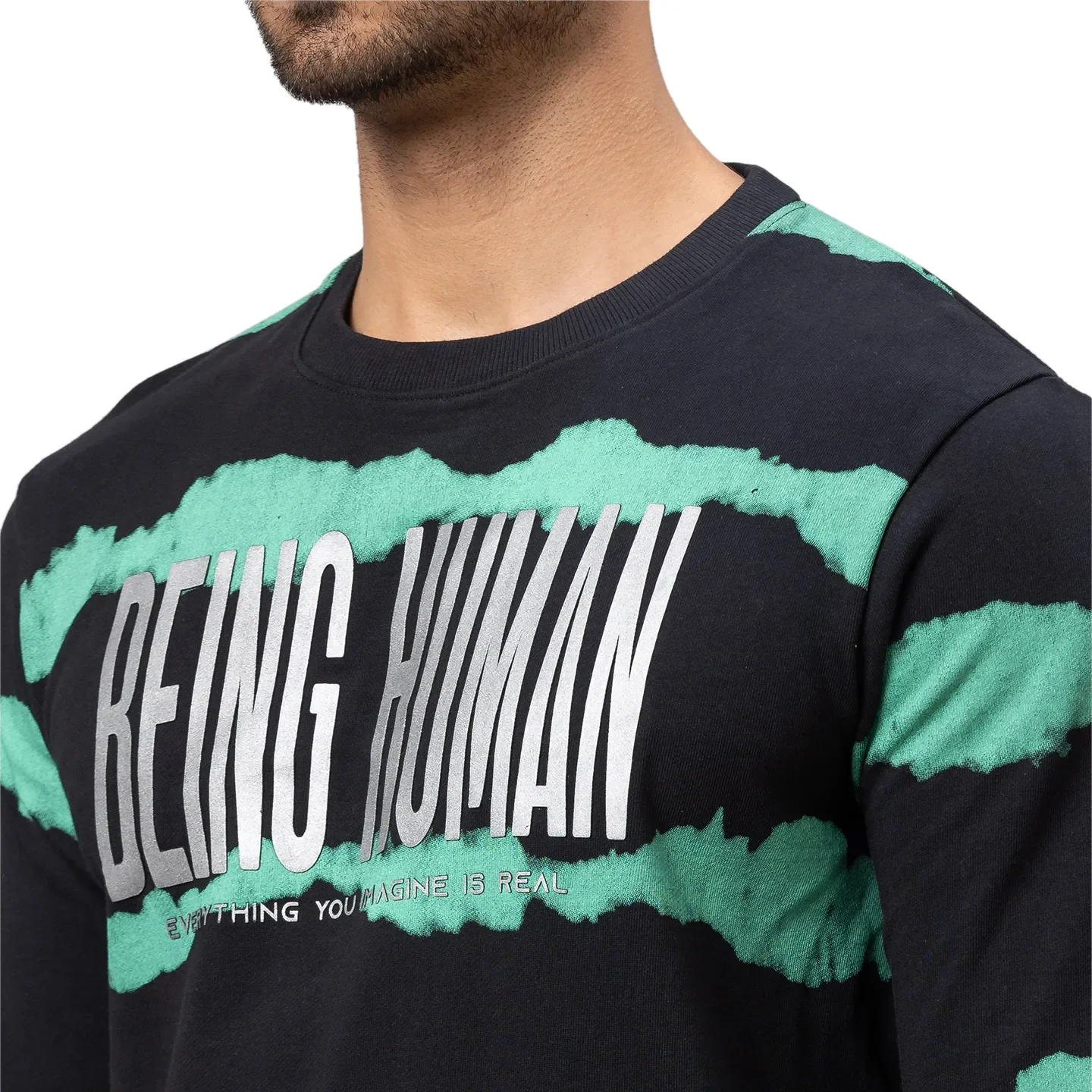 Black Regular Fit Round Neck Long Sleeves Cotton Men's Sweatshirt by Being Human Clothing - Image 5