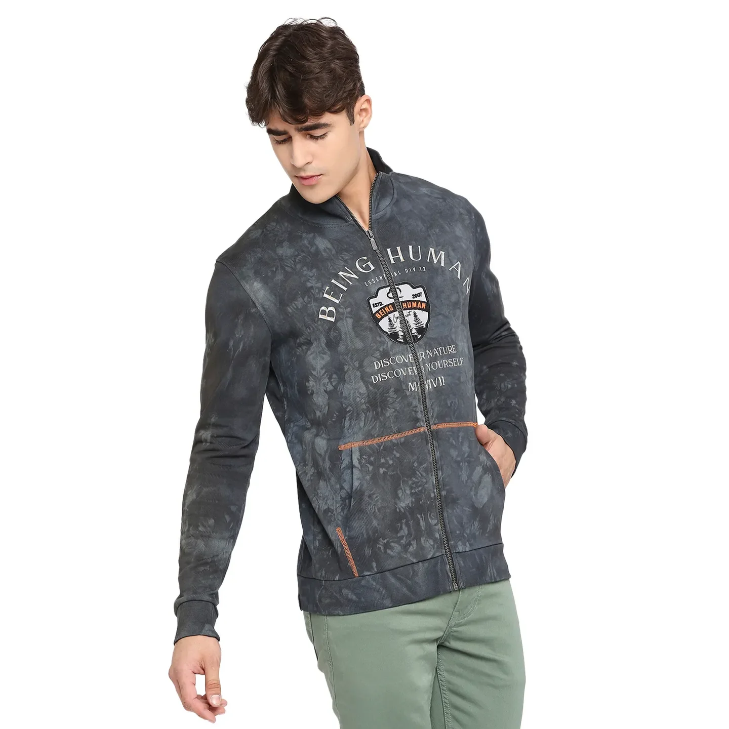 Black Regular Fit Round Neck Long Sleeves Cotton Men's Sweatshirt by Being Human Clothing - Image 3