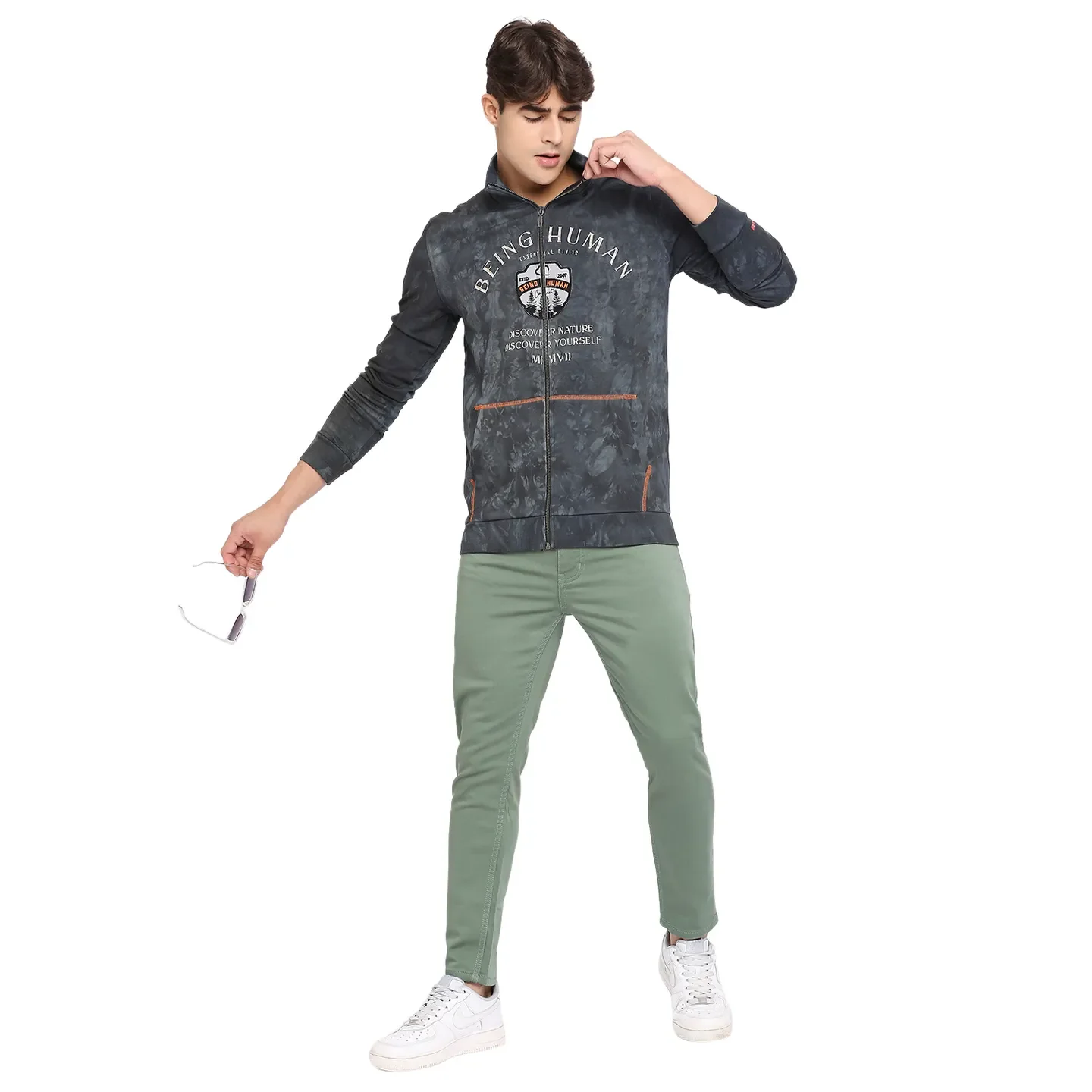 Black Regular Fit Round Neck Long Sleeves Cotton Men's Sweatshirt by Being Human Clothing - Image 6