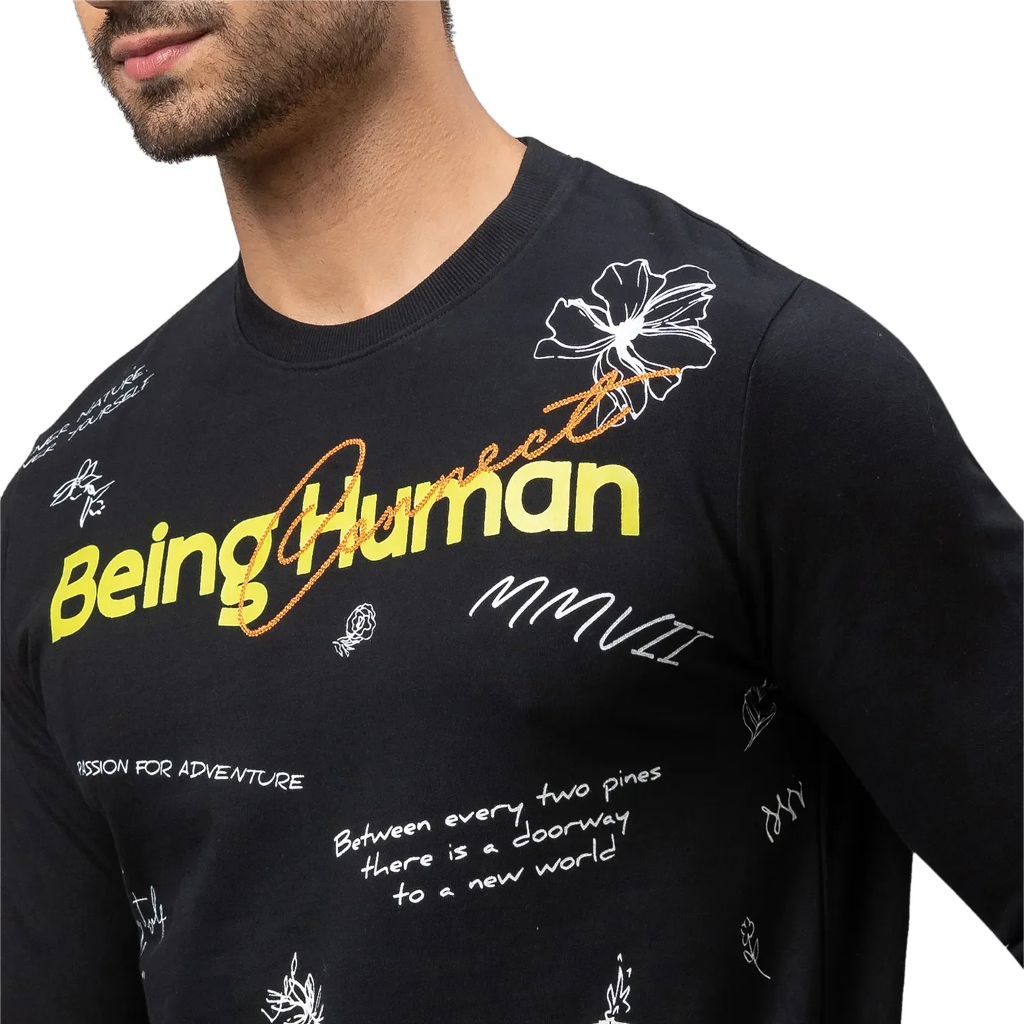Black Regular Fit Round Neck Long Sleeves Cotton Men's Sweatshirt by Being Human Clothing - Image 5
