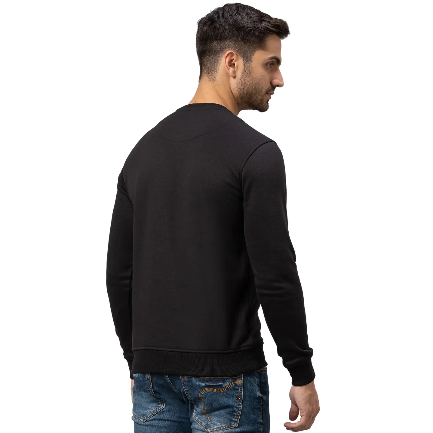 Black Regular Fit Round Neck Long Sleeves Cotton Men's Sweatshirt by Being Human Clothing - Image 3