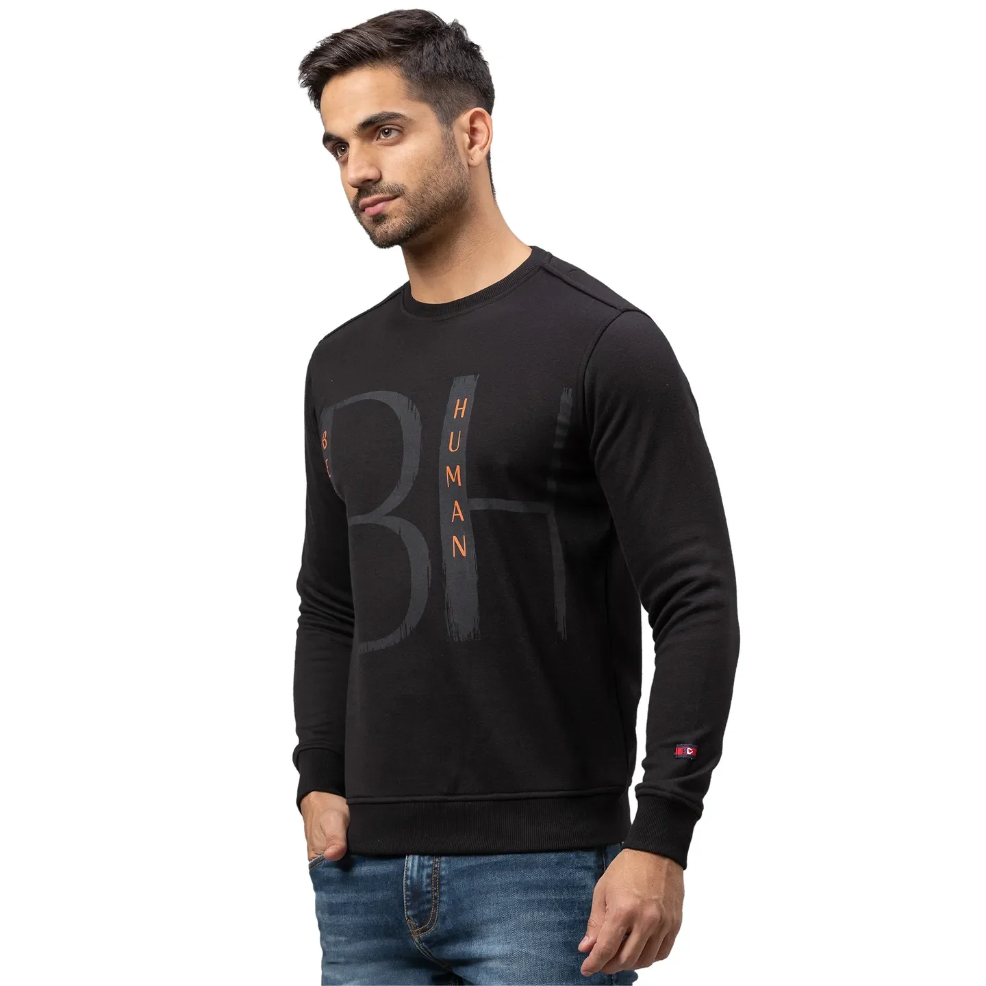 Black Regular Fit Round Neck Long Sleeves Cotton Men's Sweatshirt by Being Human Clothing - Image 4