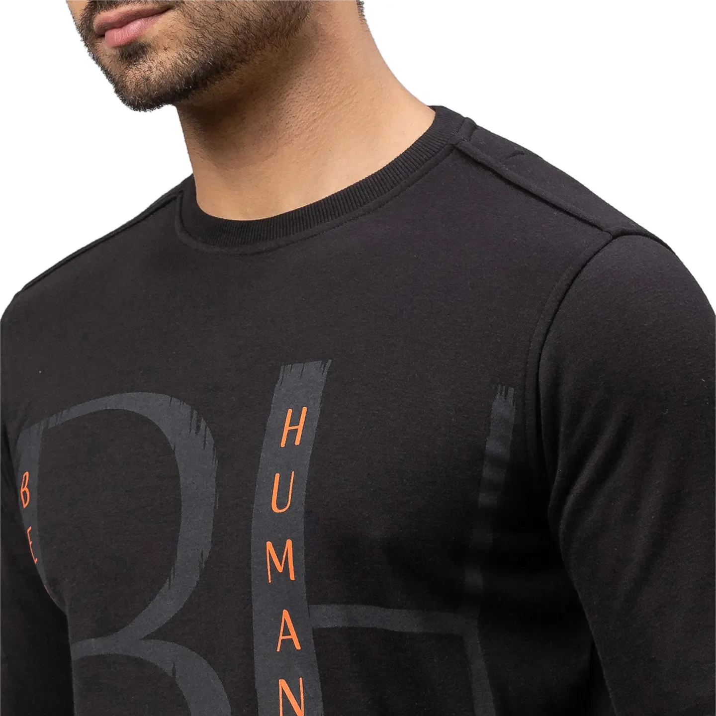 Black Regular Fit Round Neck Long Sleeves Cotton Men's Sweatshirt by Being Human Clothing - Image 5