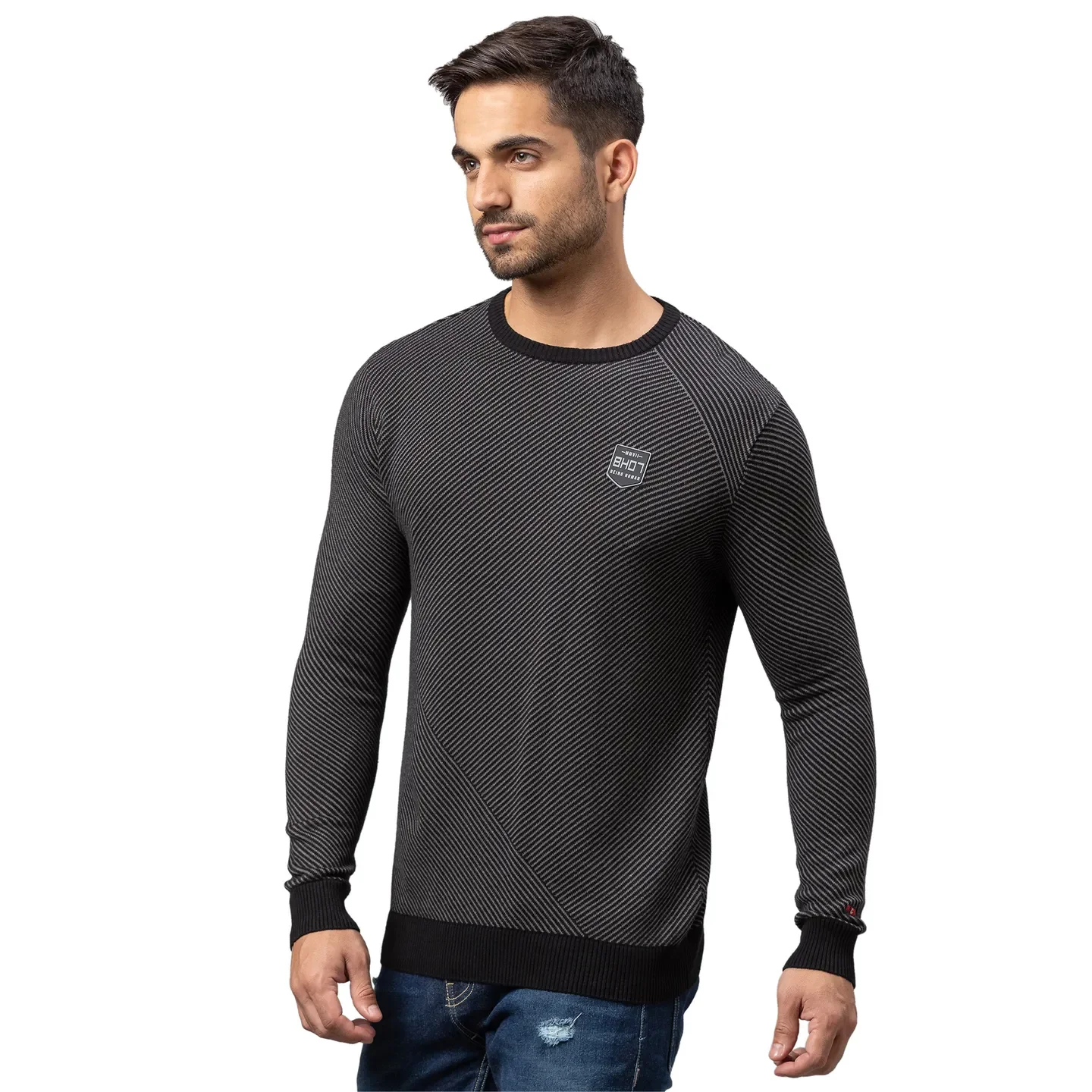 Black Regular Fit Round Neck Long Sleeves Cotton Men's Sweatshirt by Being Human Clothing - Image 4