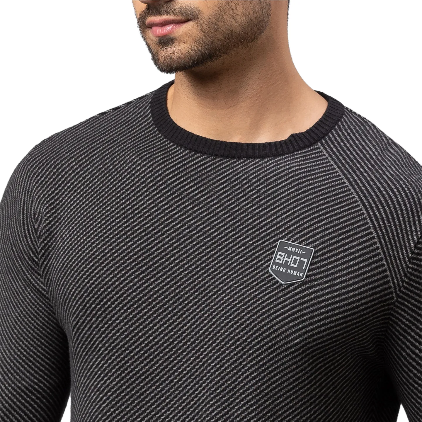 Black Regular Fit Round Neck Long Sleeves Cotton Men's Sweatshirt by Being Human Clothing - Image 5