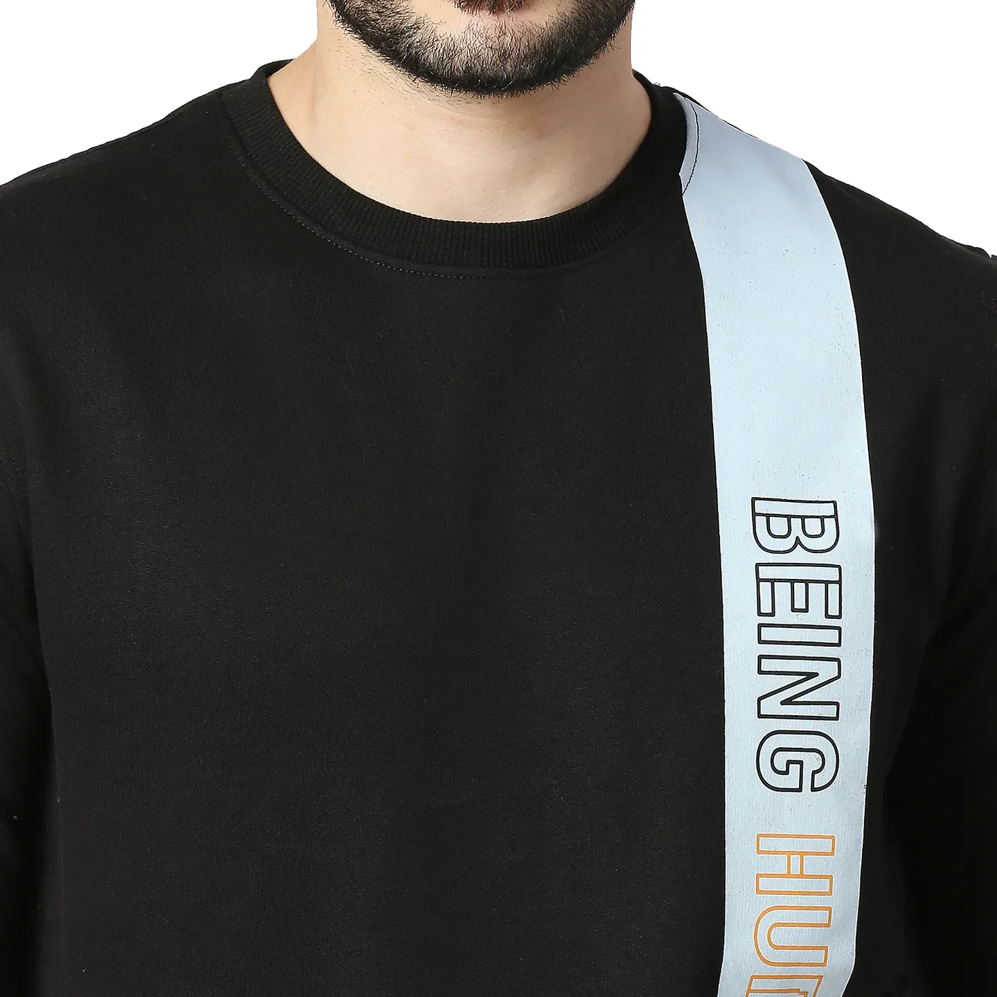 Black Regular Fit Round Neck Long Sleeves Cotton Men's Sweatshirt by Being Human Clothing - Image 4