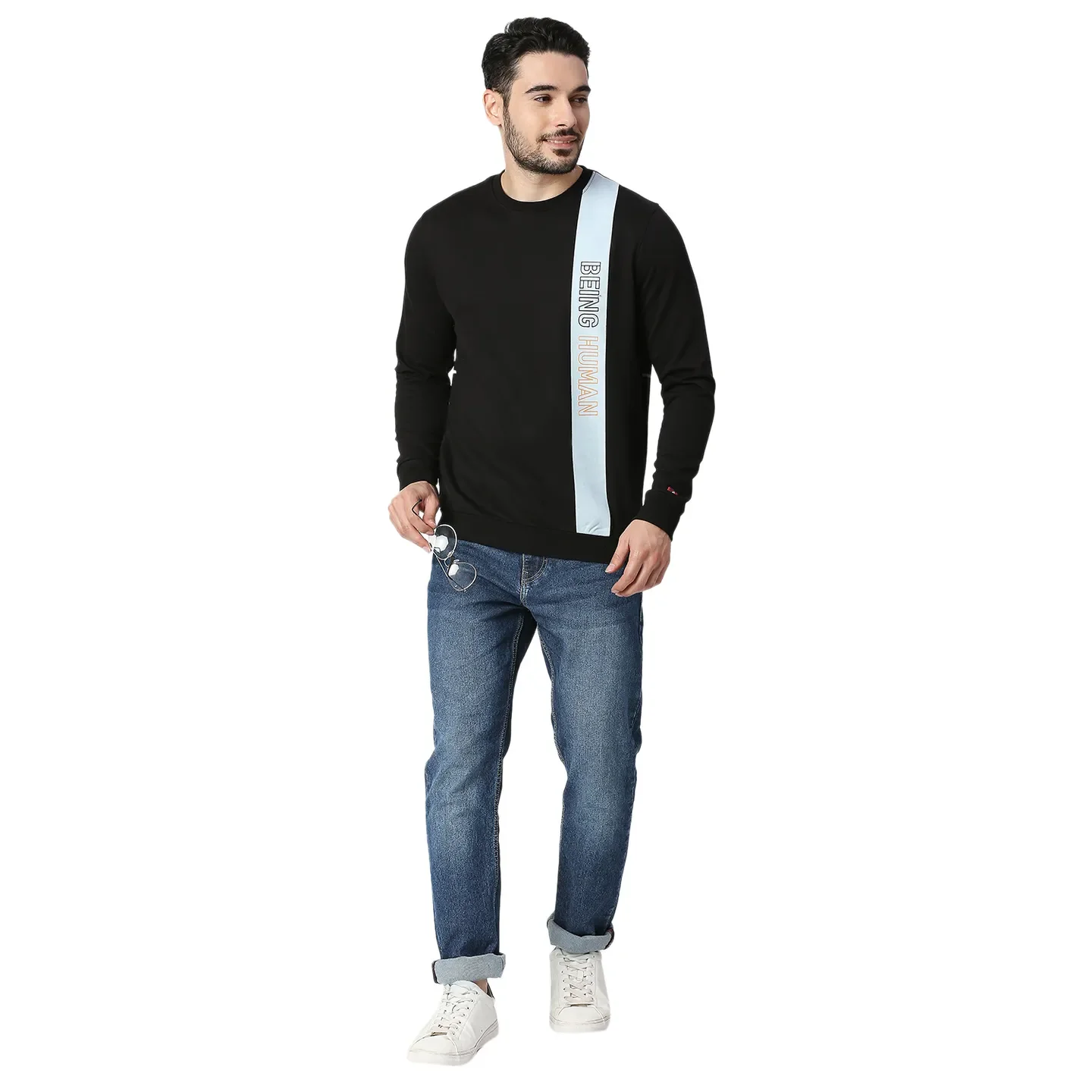 Black Regular Fit Round Neck Long Sleeves Cotton Men's Sweatshirt by Being Human Clothing - Image 5