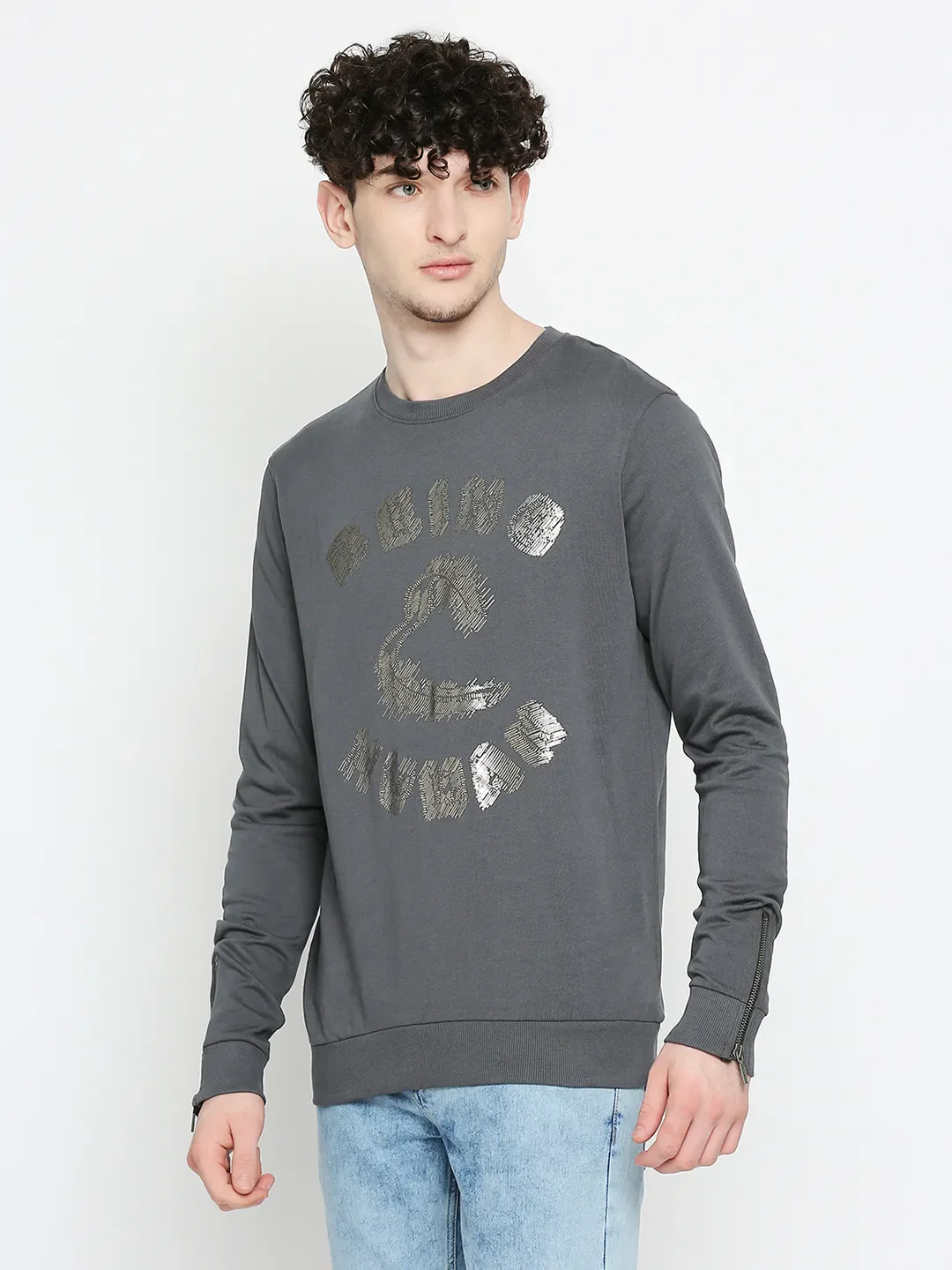 Grey Regular Fit Men's Sweatshirt by Being Human Clothing - Image 2
