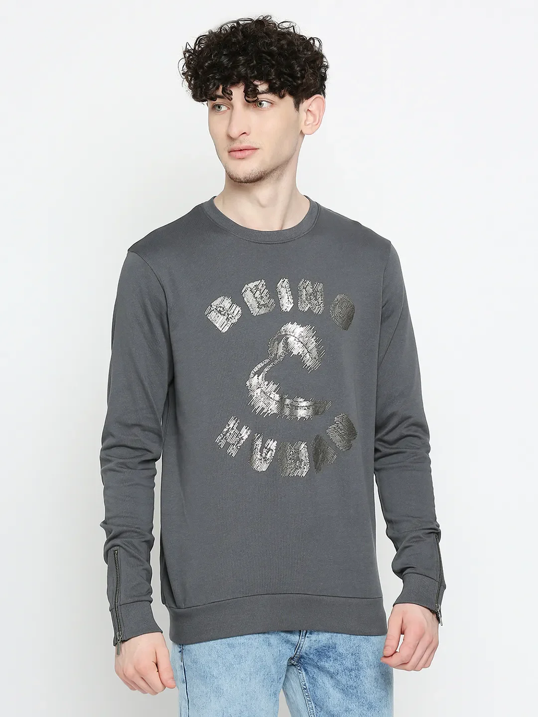 Grey Regular Fit Men's Sweatshirt by Being Human Clothing - Image 3