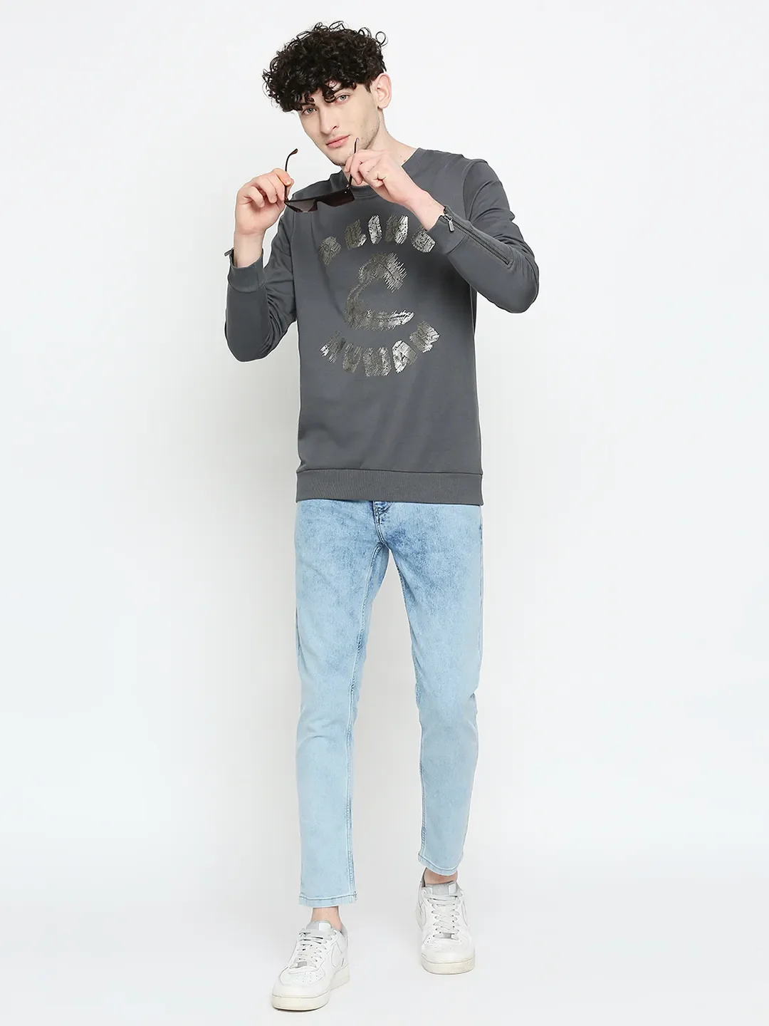 Grey Regular Fit Men's Sweatshirt by Being Human Clothing - Image 6