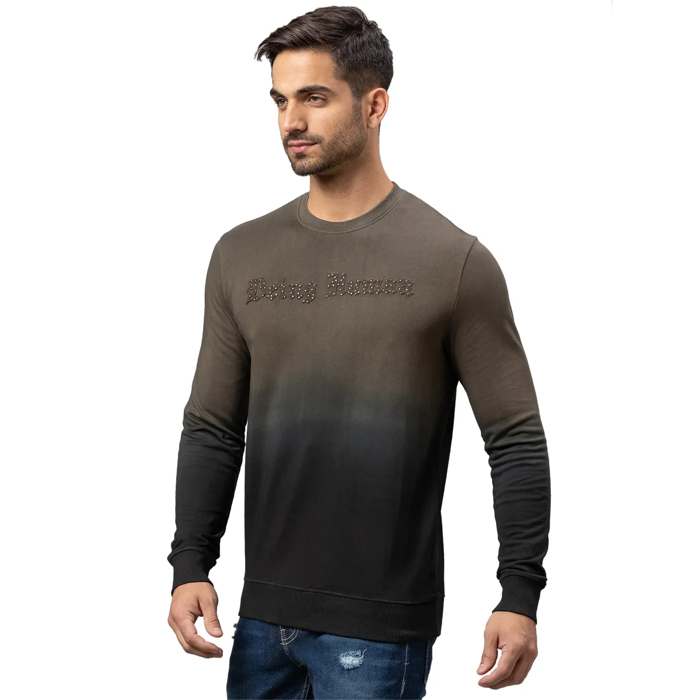 Olive Regular Fit Round Neck Long Sleeves Cotton Men's Sweatshirt by Being Human Clothing - Image 4