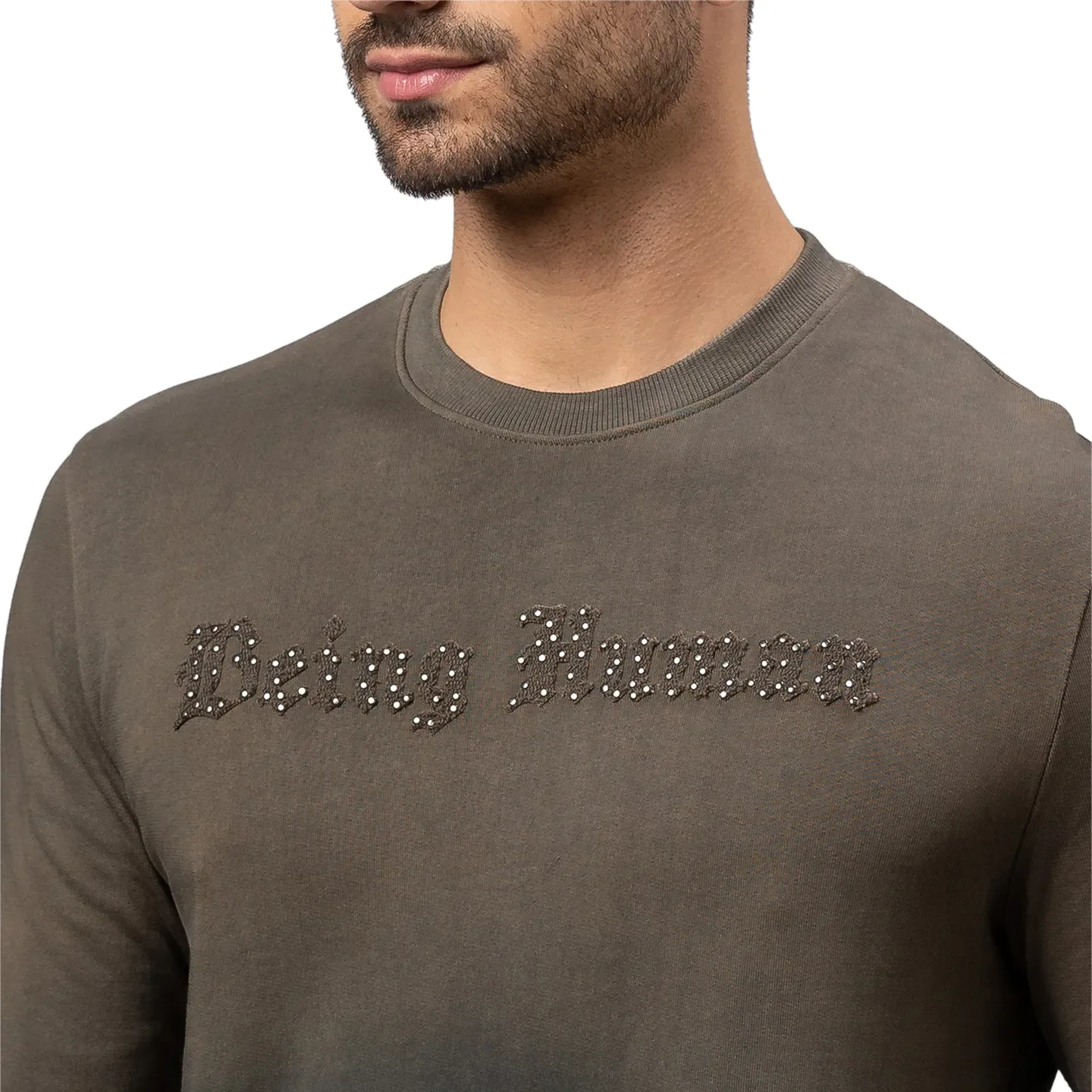 Olive Regular Fit Round Neck Long Sleeves Cotton Men's Sweatshirt by Being Human Clothing - Image 5