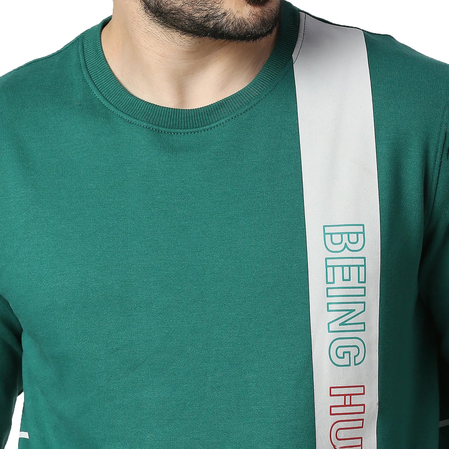 Green Regular Fit Round Neck Long Sleeves Cotton Men's Sweatshirt by Being Human Clothing - Image 4