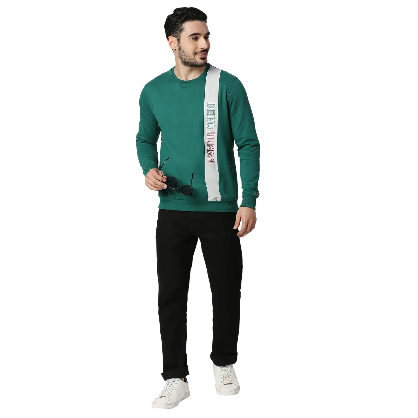 Green Regular Fit Round Neck Long Sleeves Cotton Men's Sweatshirt by Being Human Clothing - Image 5