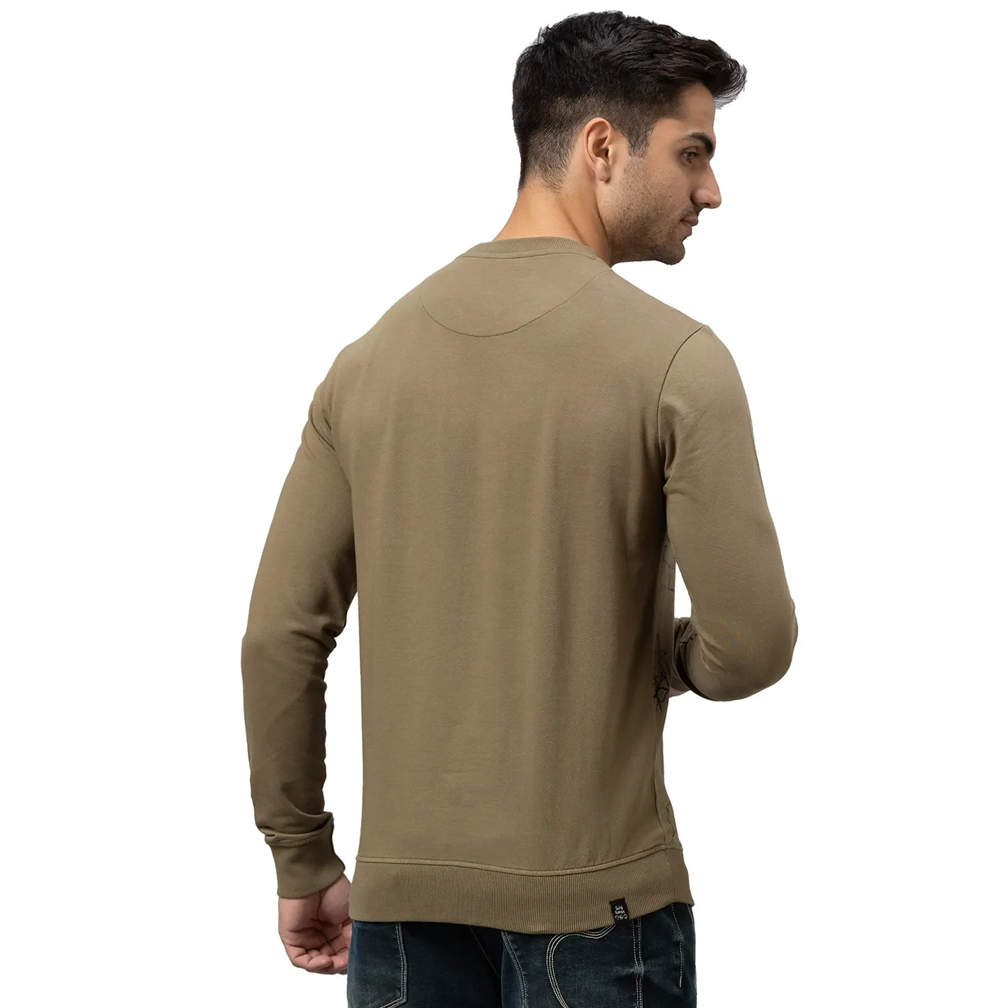Olive Regular Fit Round Neck Long Sleeves Cotton Men's Sweatshirt by Being Human Clothing - Image 3