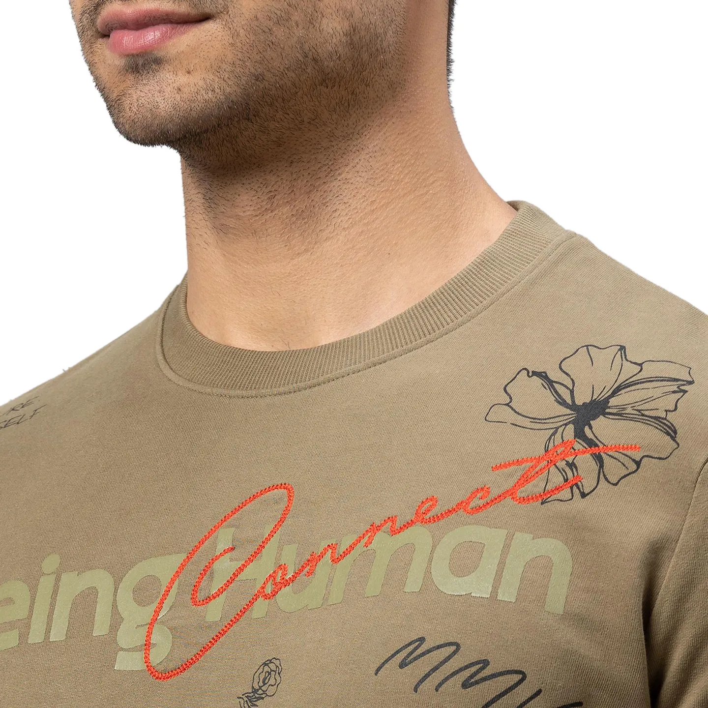 Olive Regular Fit Round Neck Long Sleeves Cotton Men's Sweatshirt by Being Human Clothing - Image 4