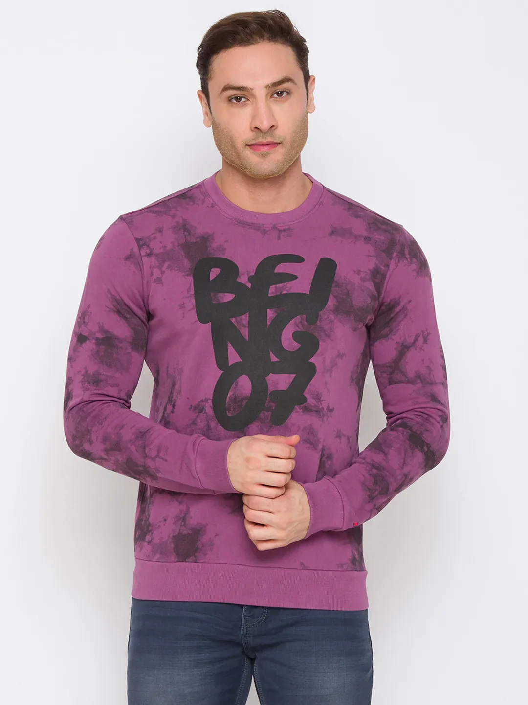 Purple Regular Fit Round Neck Long Sleeves Cotton Men's Sweatshirt by Being Human Clothing