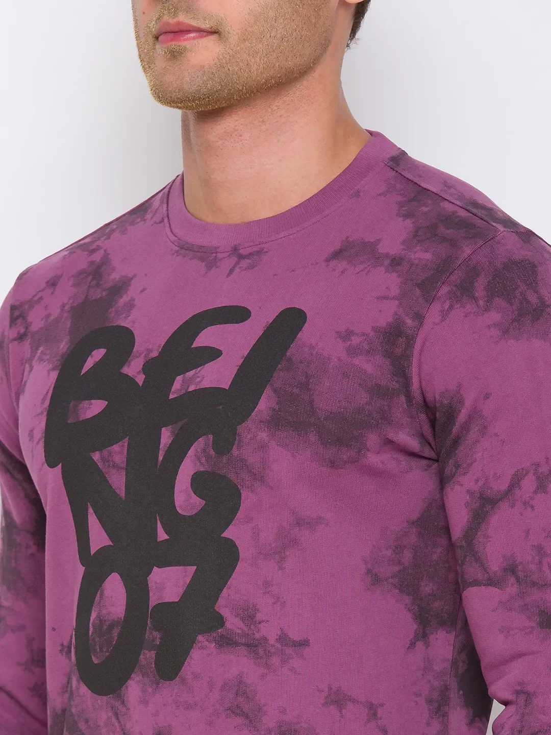 Purple Regular Fit Round Neck Long Sleeves Cotton Men's Sweatshirt by Being Human Clothing - Image 5