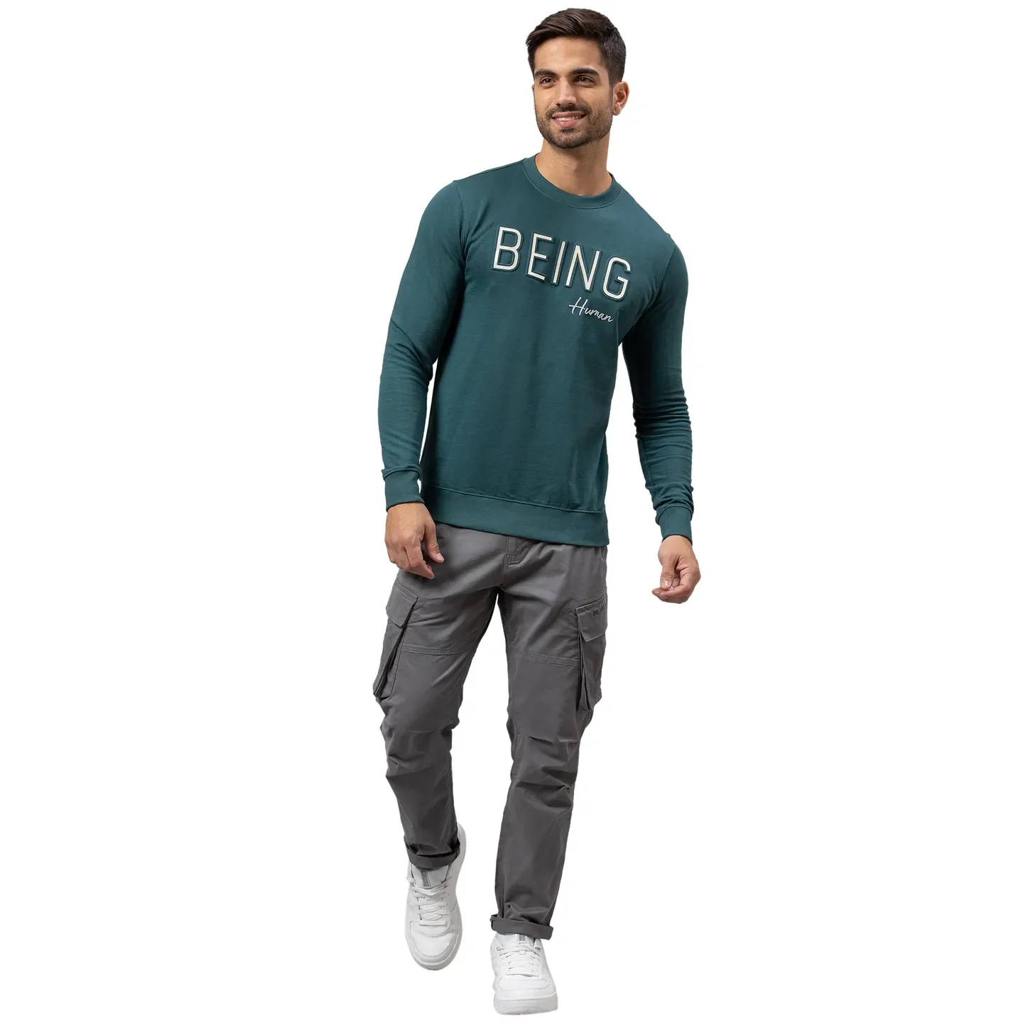 Forest Green Regular Fit Men's Sweatshirt by Being Human Clothing - Image 2